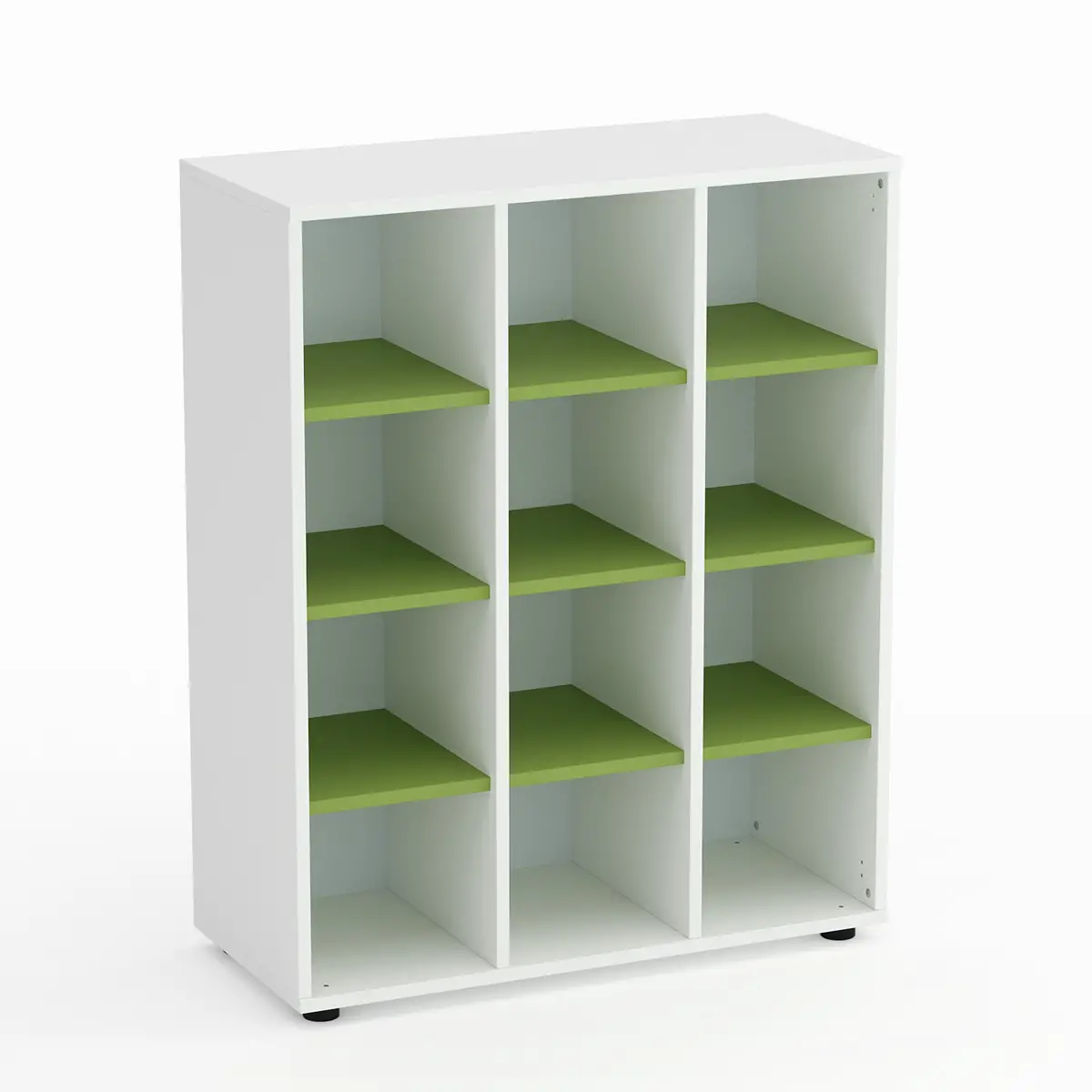 Mobile Scuola Kubò Bianco 12 Caselle H 110 cm. Ripiani Verde Kiwi - Conforme CAM - Arredo scuola dell'obbligo