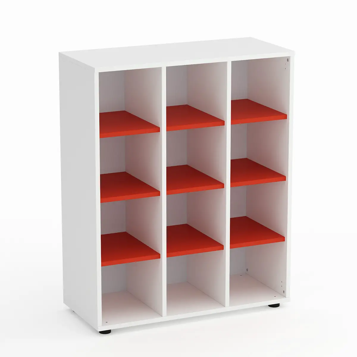 Mobile Scuola Kubò Bianco 12 Caselle H 110 cm. Ripiani Rosso - Conforme CAM - Arredo scuola dell'obbligo