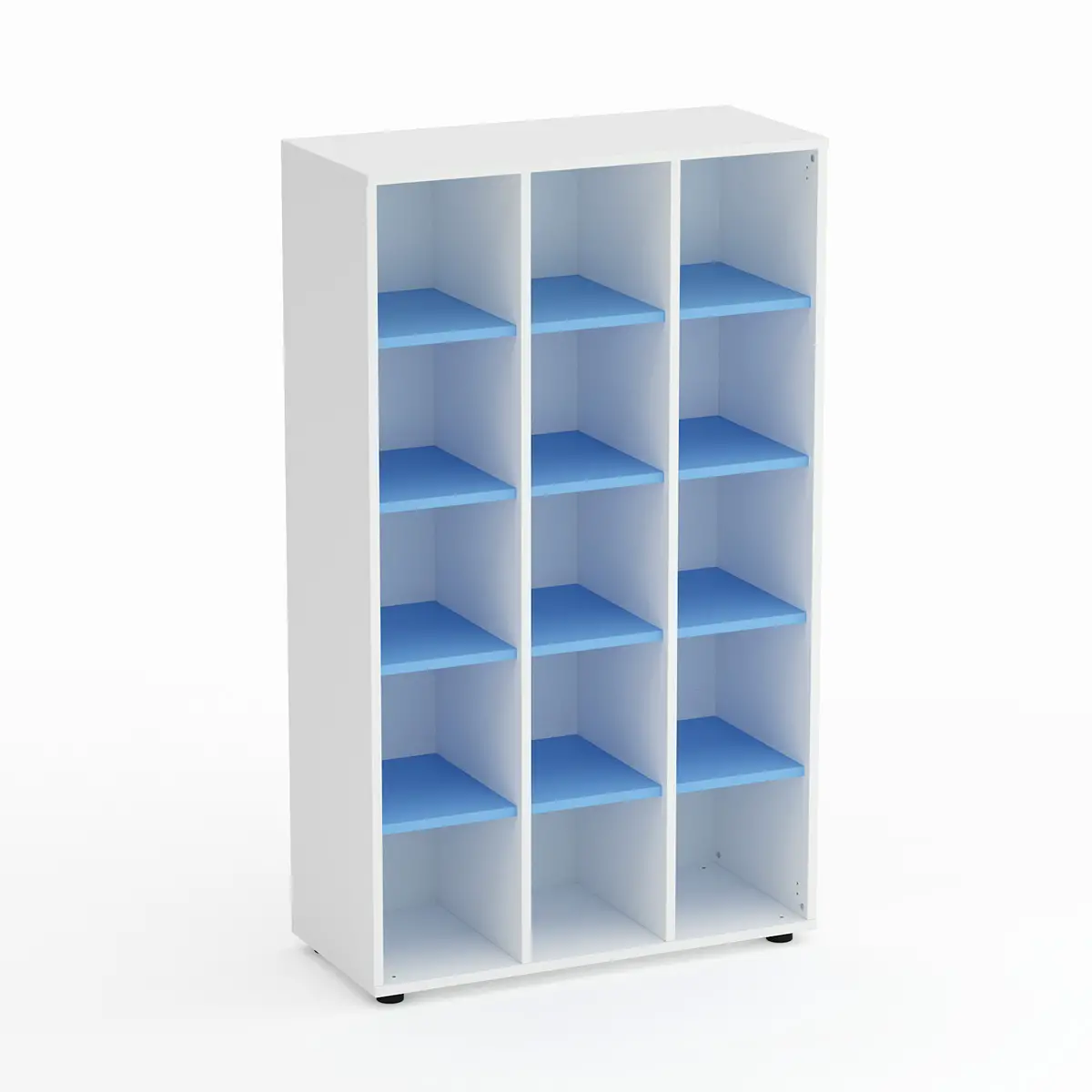 Mobile Scuola Kubò Bianco 15 Caselle H 150 cm. Ripiani Blu Orizzonte - Conforme CAM - Arredo scuola dell'obbligo