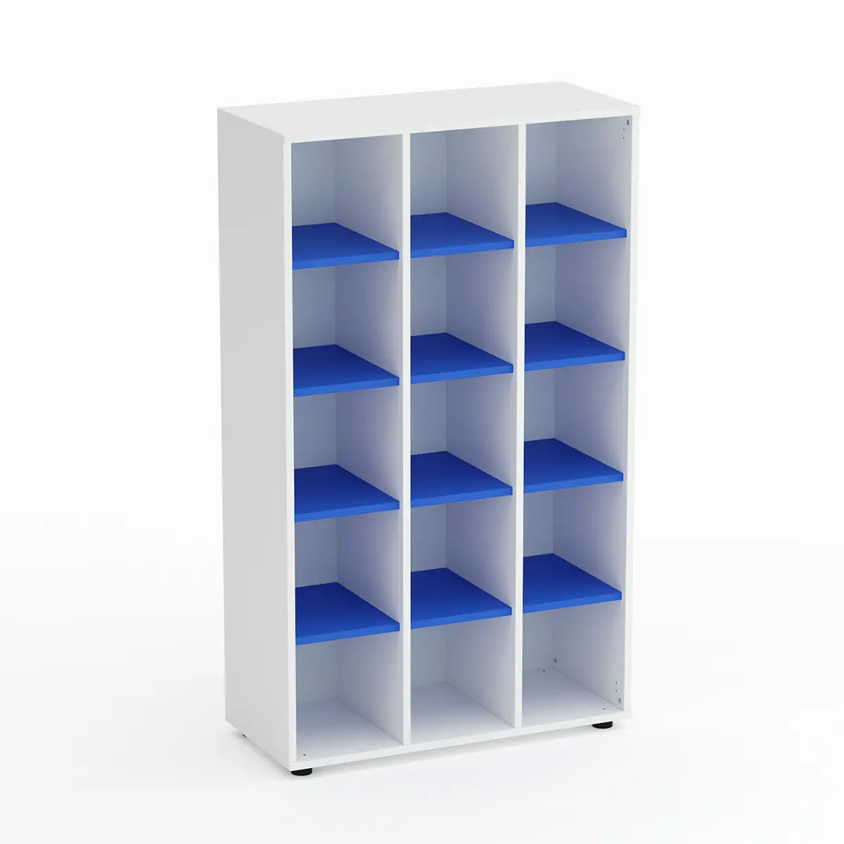Mobile Scuola Kubò Bianco 15 Caselle H 150 cm. Ripiani Azzurro - Conforme CAM - Arredo scuola dell'obbligo
