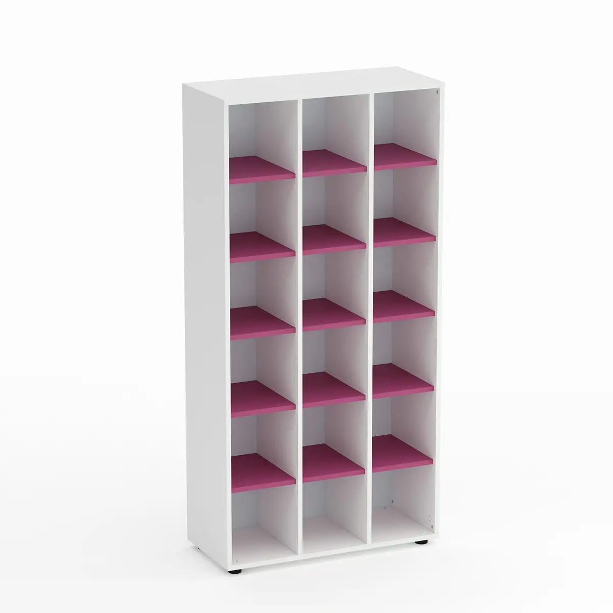 Mobile Scuola Kubò Bianco 18 Caselle H 180 cm. Ripiani Fucsia - Conforme CAM - Arredo scuola dell'obbligo