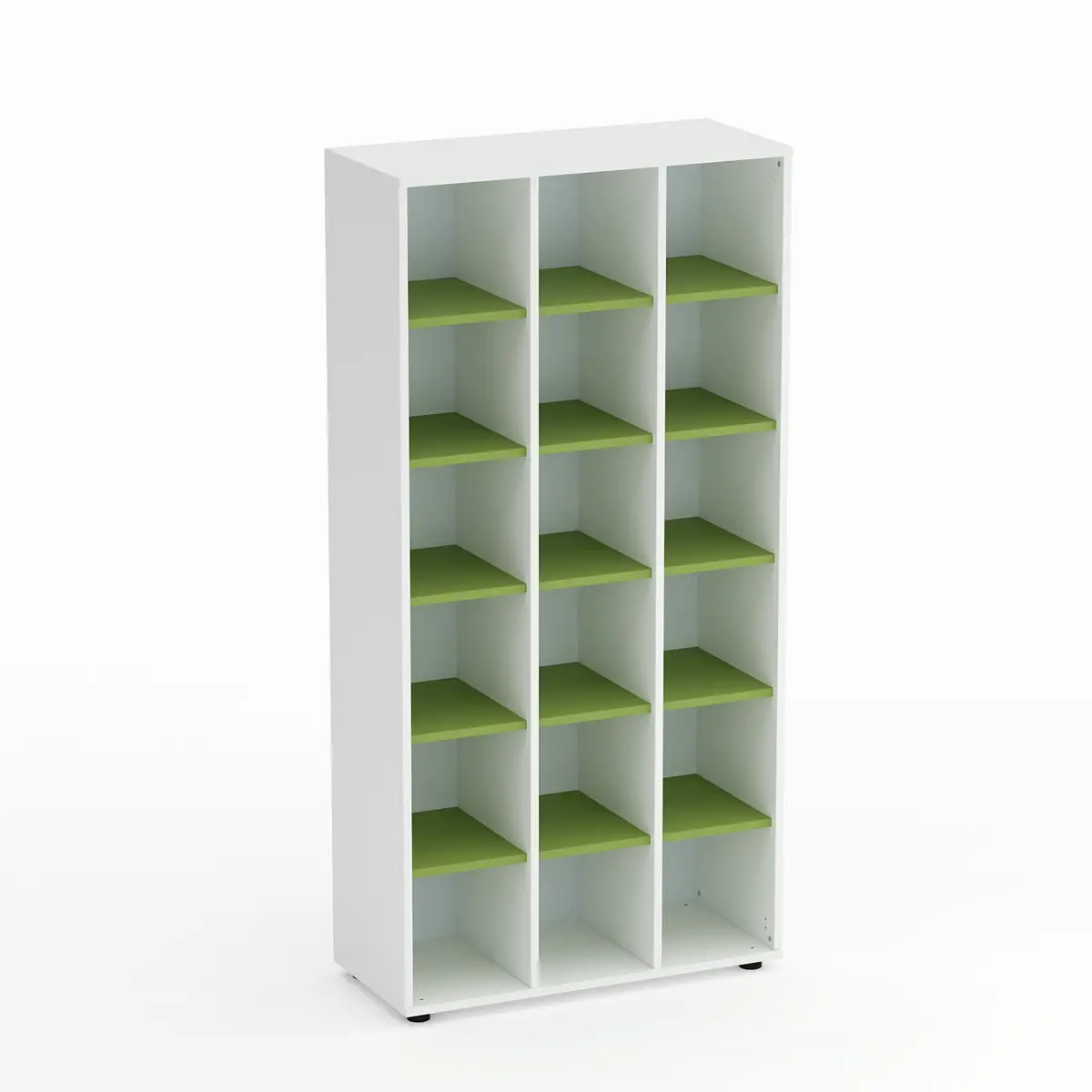 Mobile Scuola Kubò Bianco 18 Caselle H 180 cm. Ripiani Verde Kiwi - Conforme CAM - Arredo scuola dell'obbligo