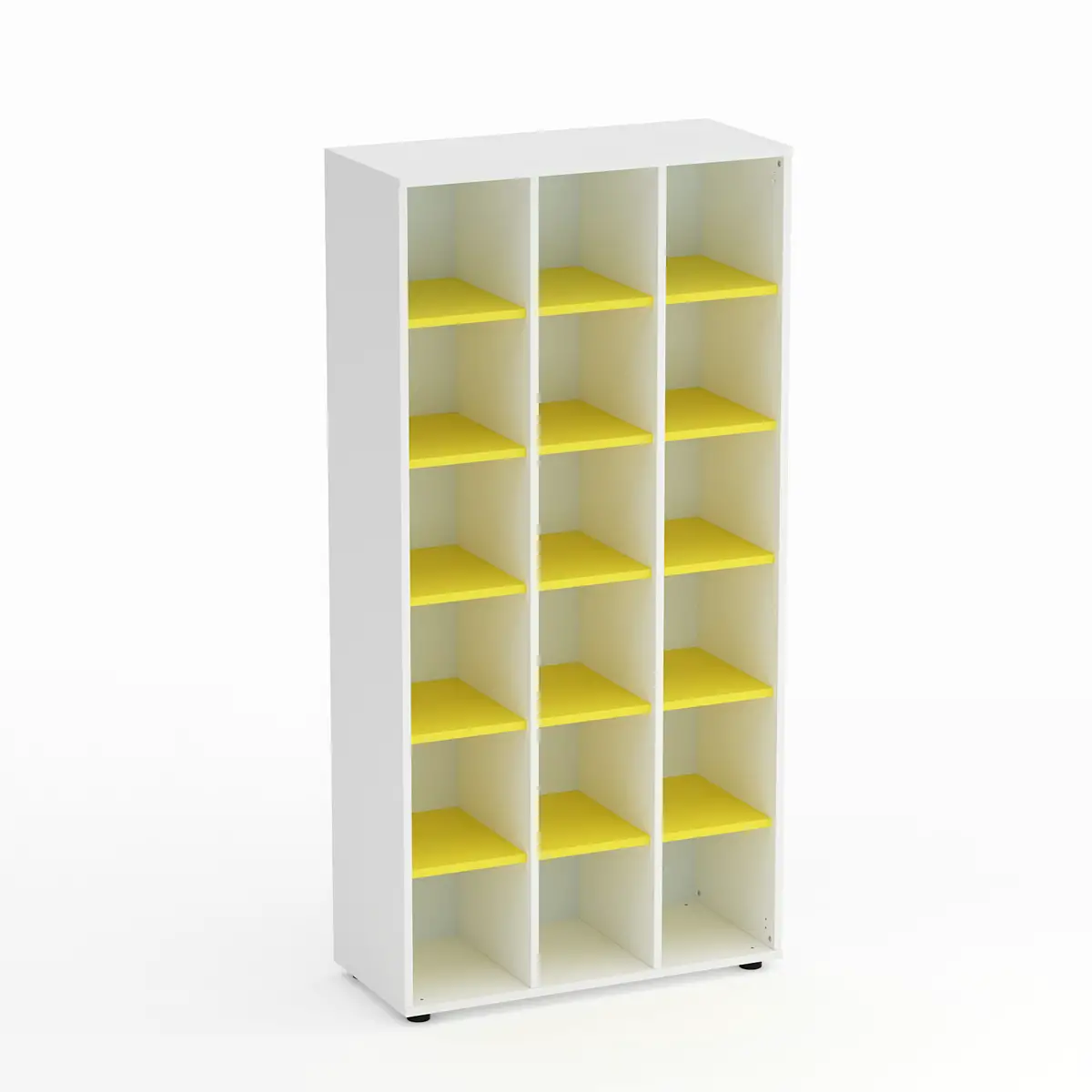Mobile Scuola Kubò Bianco 18 Caselle H 180 cm. Ripiani Giallo - Conforme CAM - Arredo scuola dell'obbligo