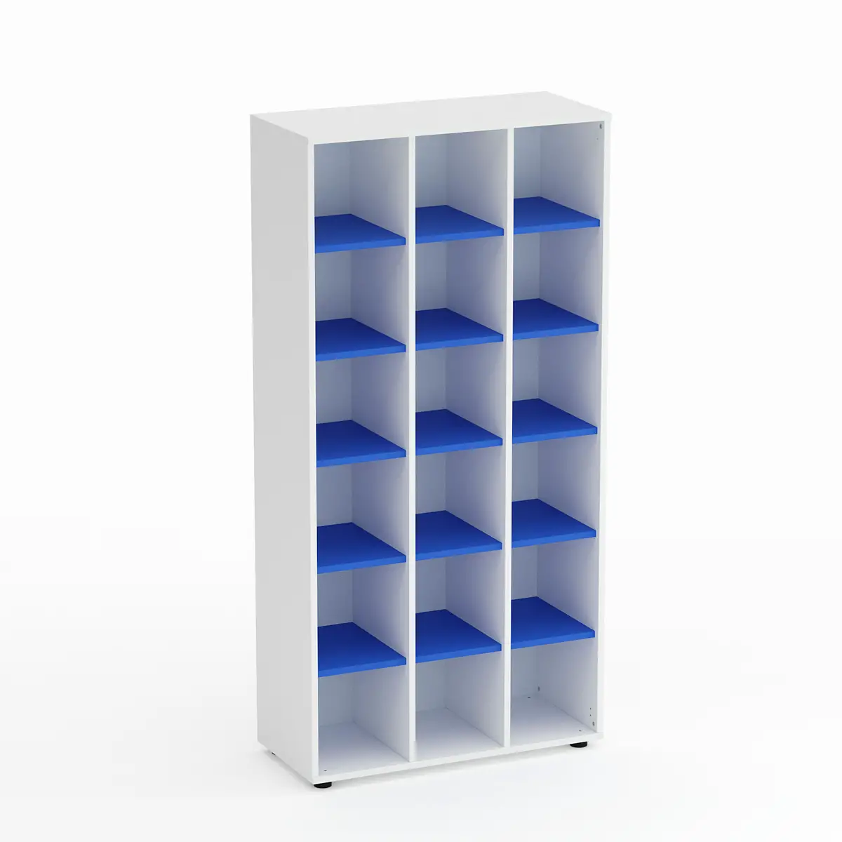 Mobile Scuola Kubò Bianco 18 Caselle H 180 cm. Ripiani Azzurro - Conforme CAM - Arredo scuola dell'obbligo