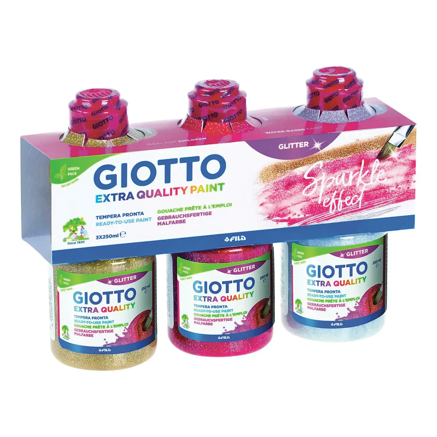Tempera Giotto Glitter - Set 3 Colori da 250 ml - Tempere