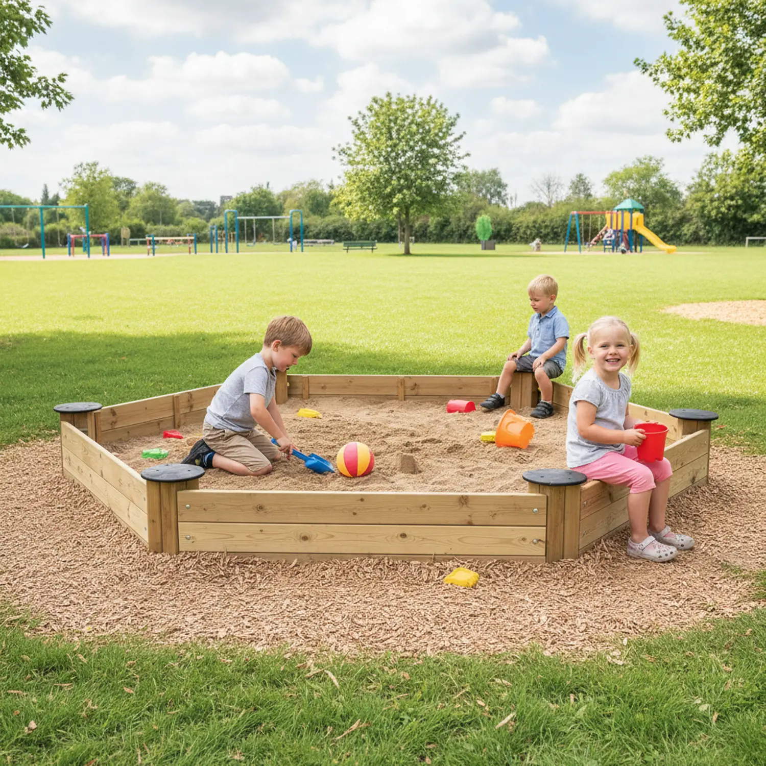Sabbiera Esagonale in Legno per Bambini – Gioco da Esterno con Sedute Integrate - Playgrounds e giostre