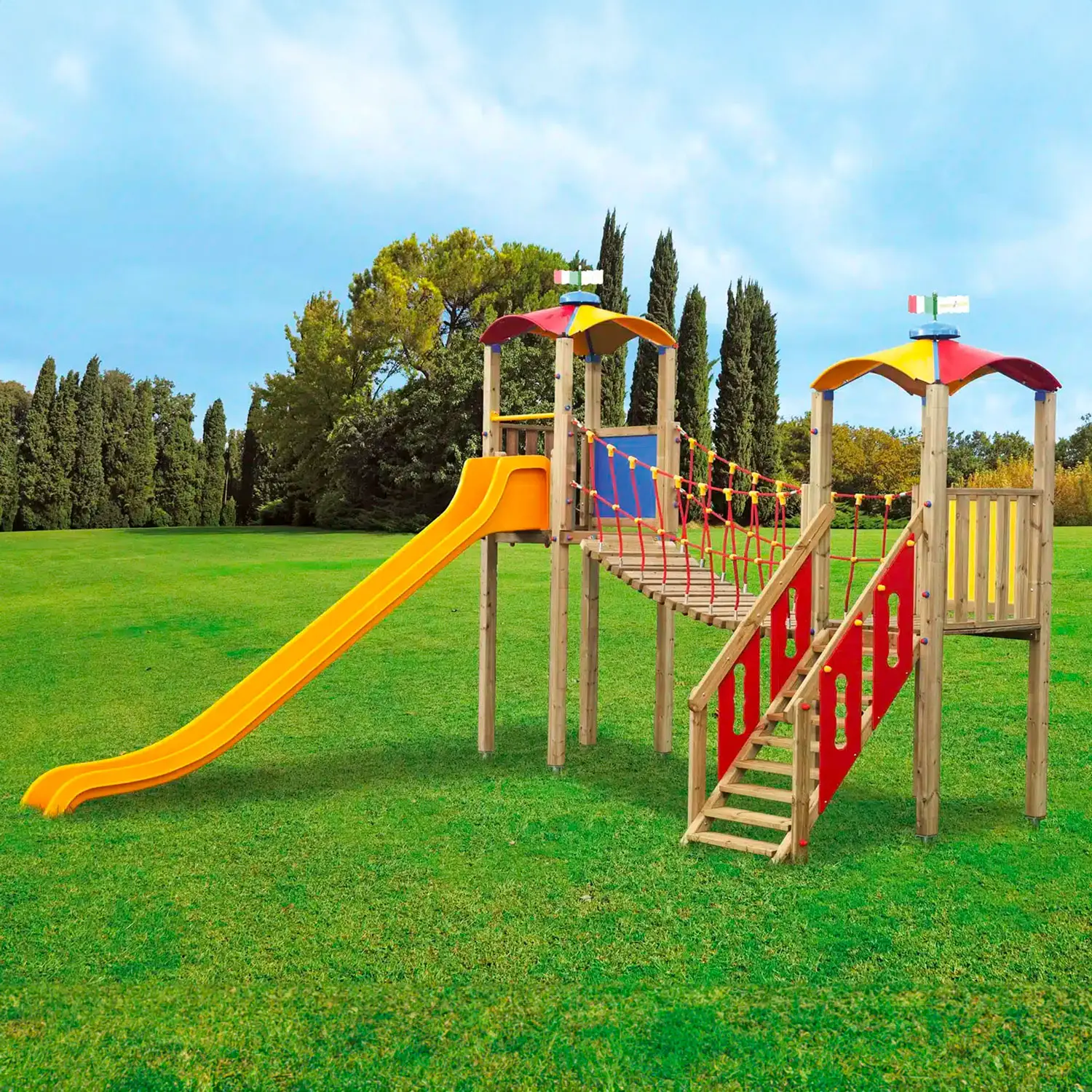 Fortino Ponte Corda – Torre Gioco con Scivolo e Ponte per Bambini 4-12 Anni - Palestrine