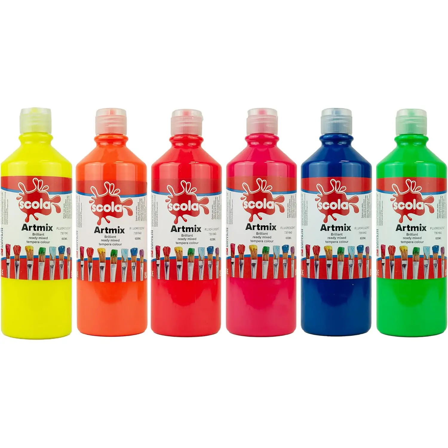 Tempera Pronta Fluo - Set 6 Colori da 600 ml - Tempere