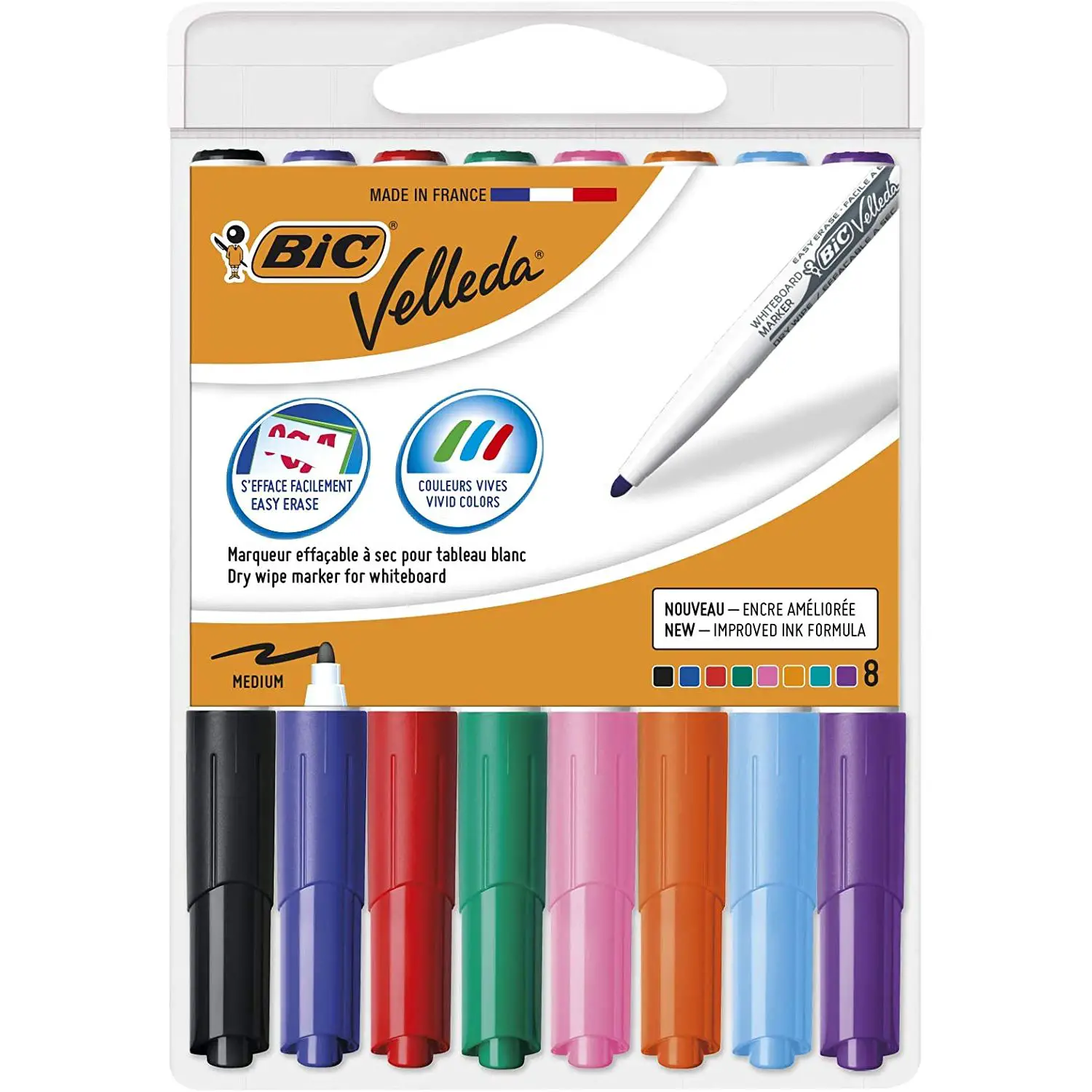Marker Velleda Bic Junior – Astuccio 8 Colori per Lavagna Bianca - penne pennarelli ufficio