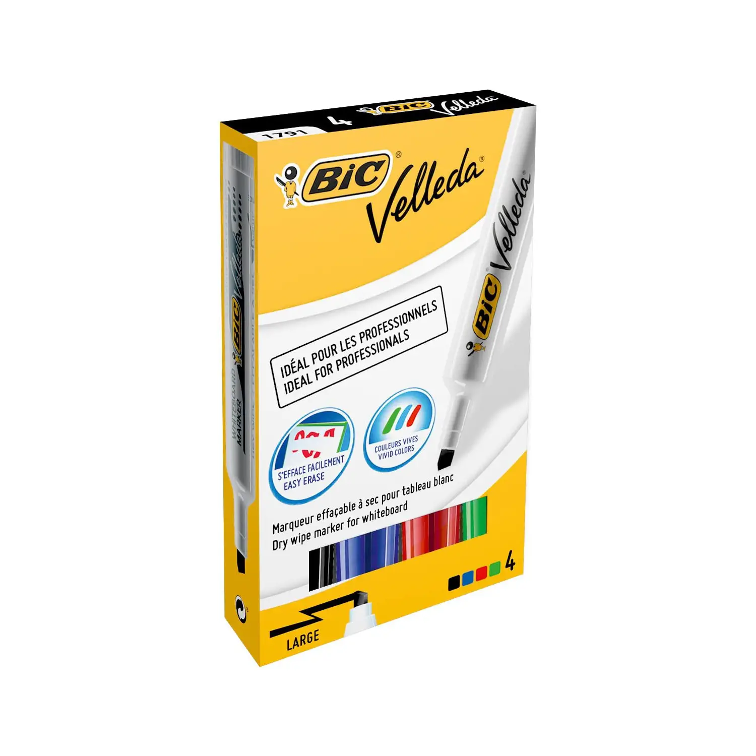 Marker Velleda BIC Cancellabile – Astuccio 4 Colori - penne pennarelli ufficio
