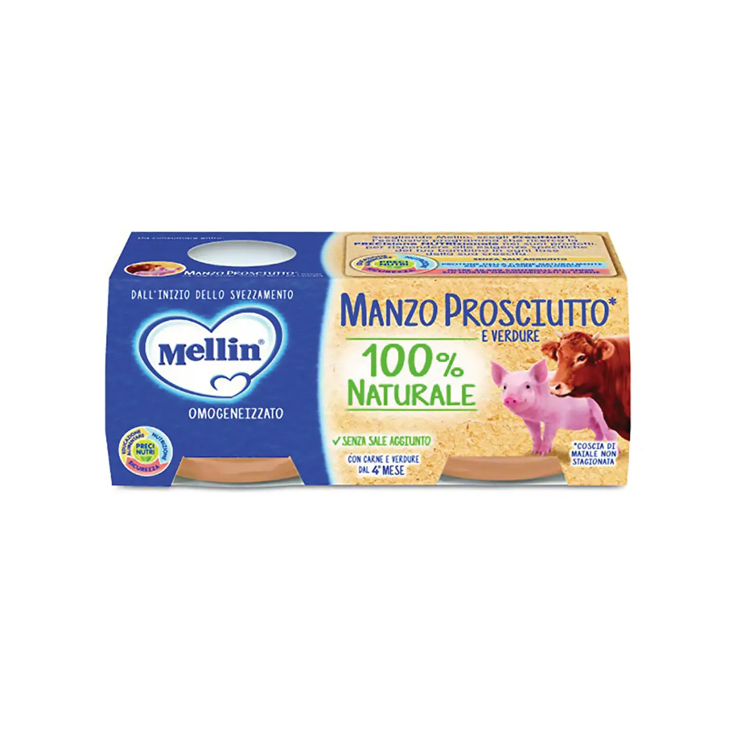 Omogeneizzato Carne Manzo e Prosciutto Mellin - 80g x 2 - omogeneizzati