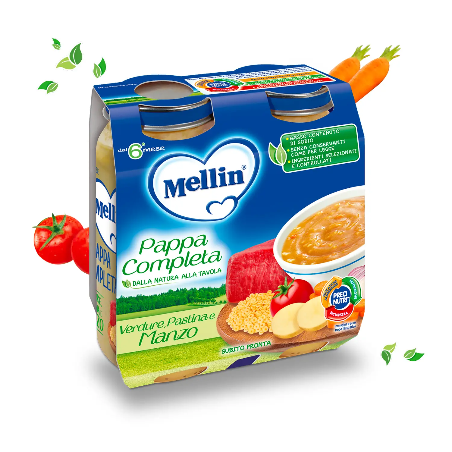 Mellin Pappa Completa Manzo 250g x 2 – Pasto Bilanciato per Bambini - pappe pronte