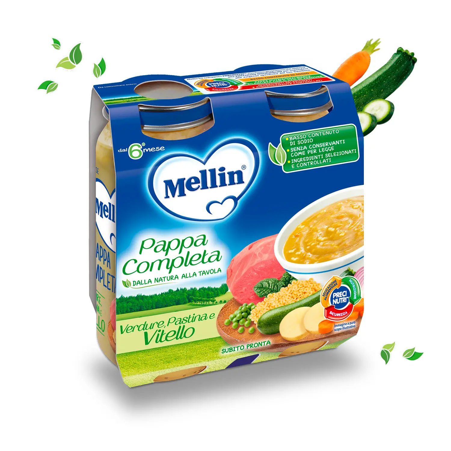 Mellin Pappa Completa Vitello 250g x 2 – Pasto Bilanciato e Nutriente per Bambini - pappe pronte