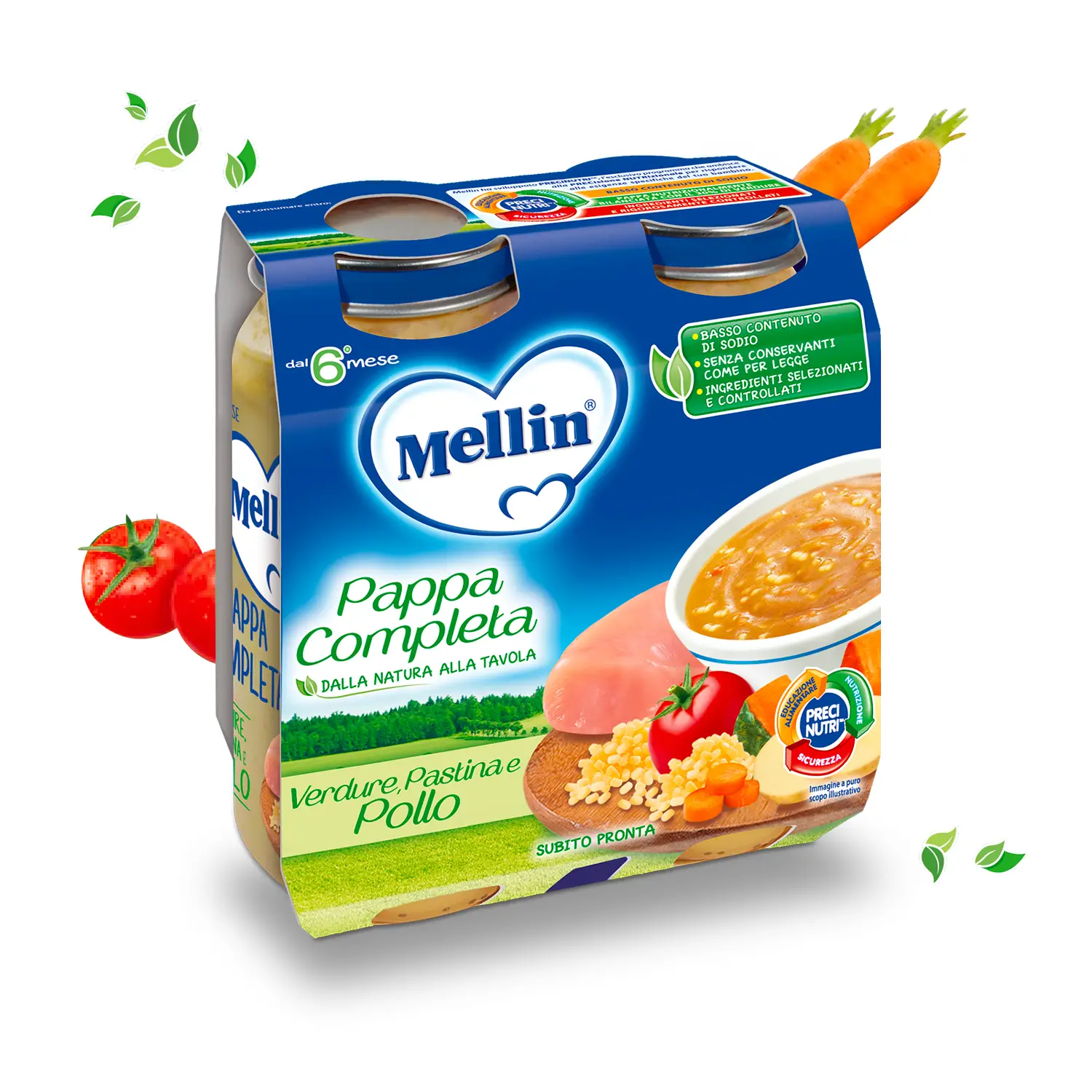 Mellin Pappa Completa Pollo 250g x 2 – Pasto Nutriente e Bilanciato per Bambini - pappe pronte