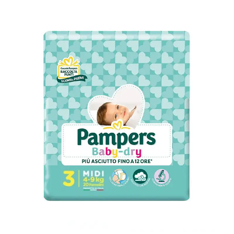 Pannolini Pampers Baby-Dry Flash - Taglia 3 - 4-9 Kg - 20 Pezzi - pannolini e salviettine