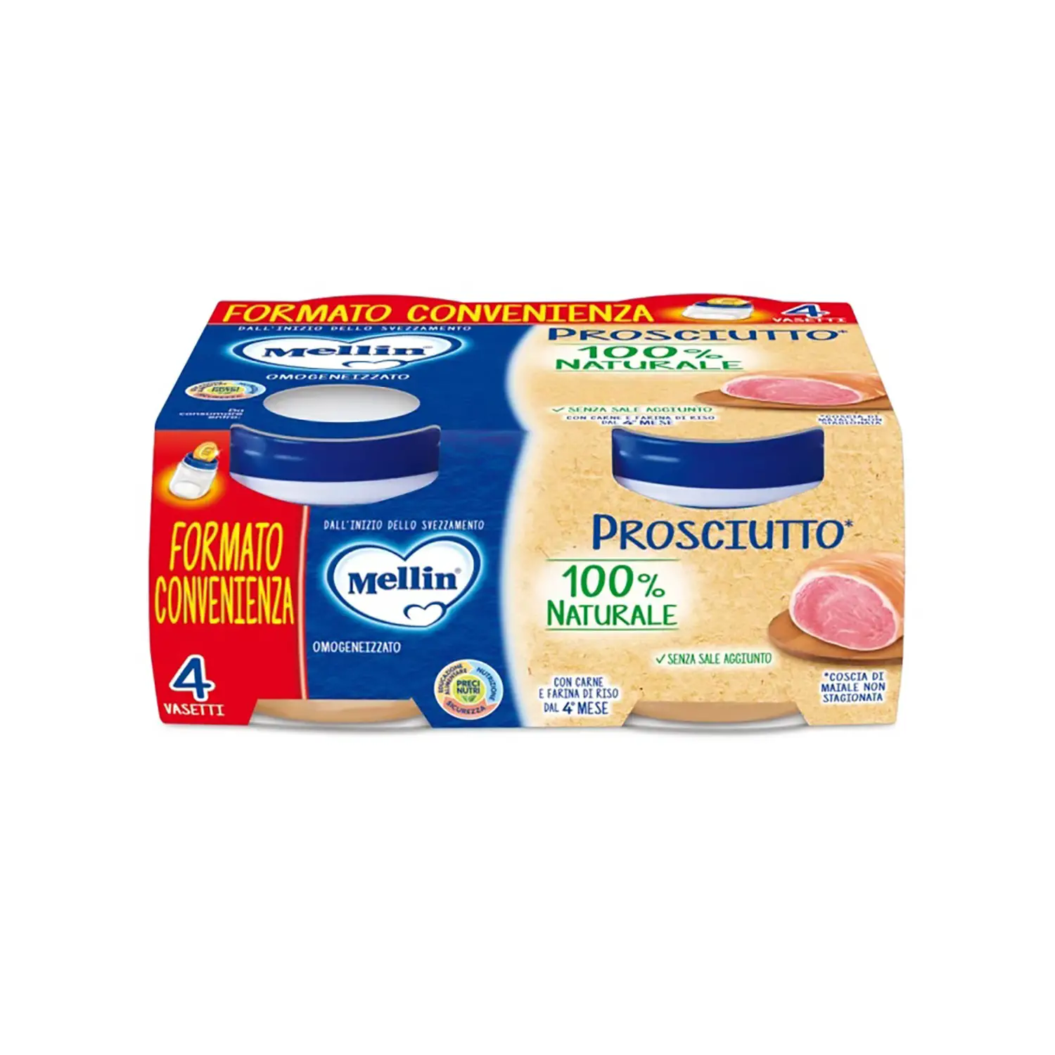 Omogeneizzato Mellin Carne di Prosciutto - 4x80g - omogeneizzati