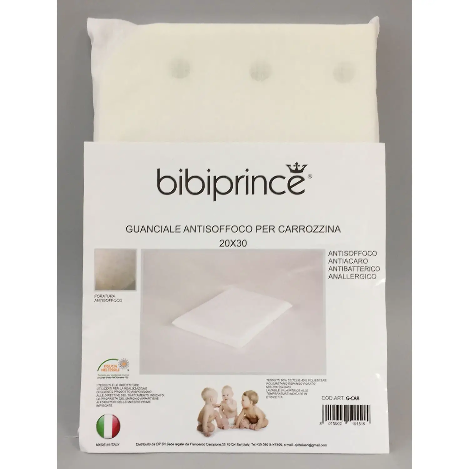 Guanciale Carrozzina Antisoffoco ItalBaby – 20x30x3 cm, Traspirante e Sicuro - Zona Nanna