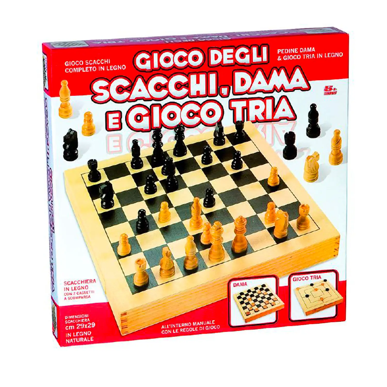 Scacchi Dama Tris 29x29 Legno - giochi di società