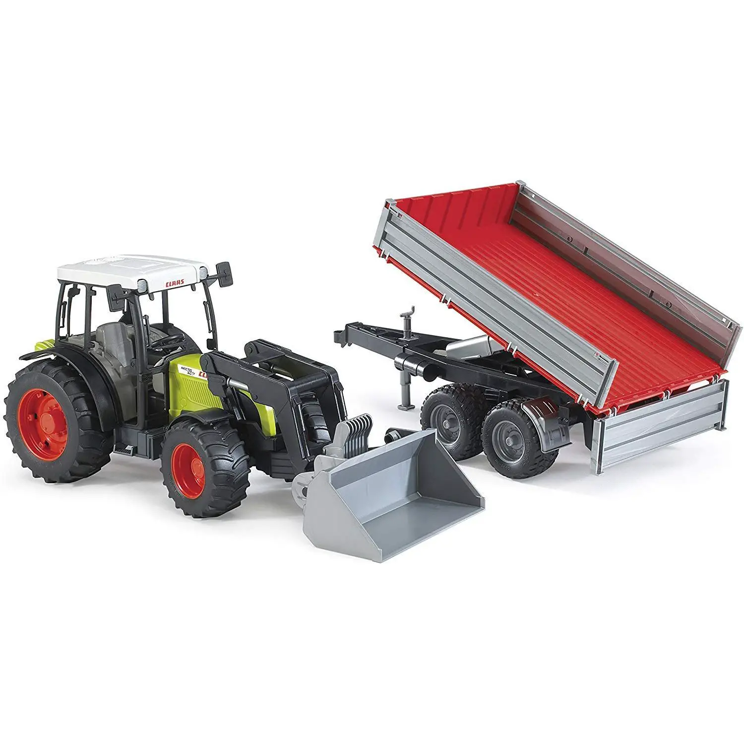 Bruder Trattore Claas Nectis 267 F Con Benna e Rimorchio - modellini