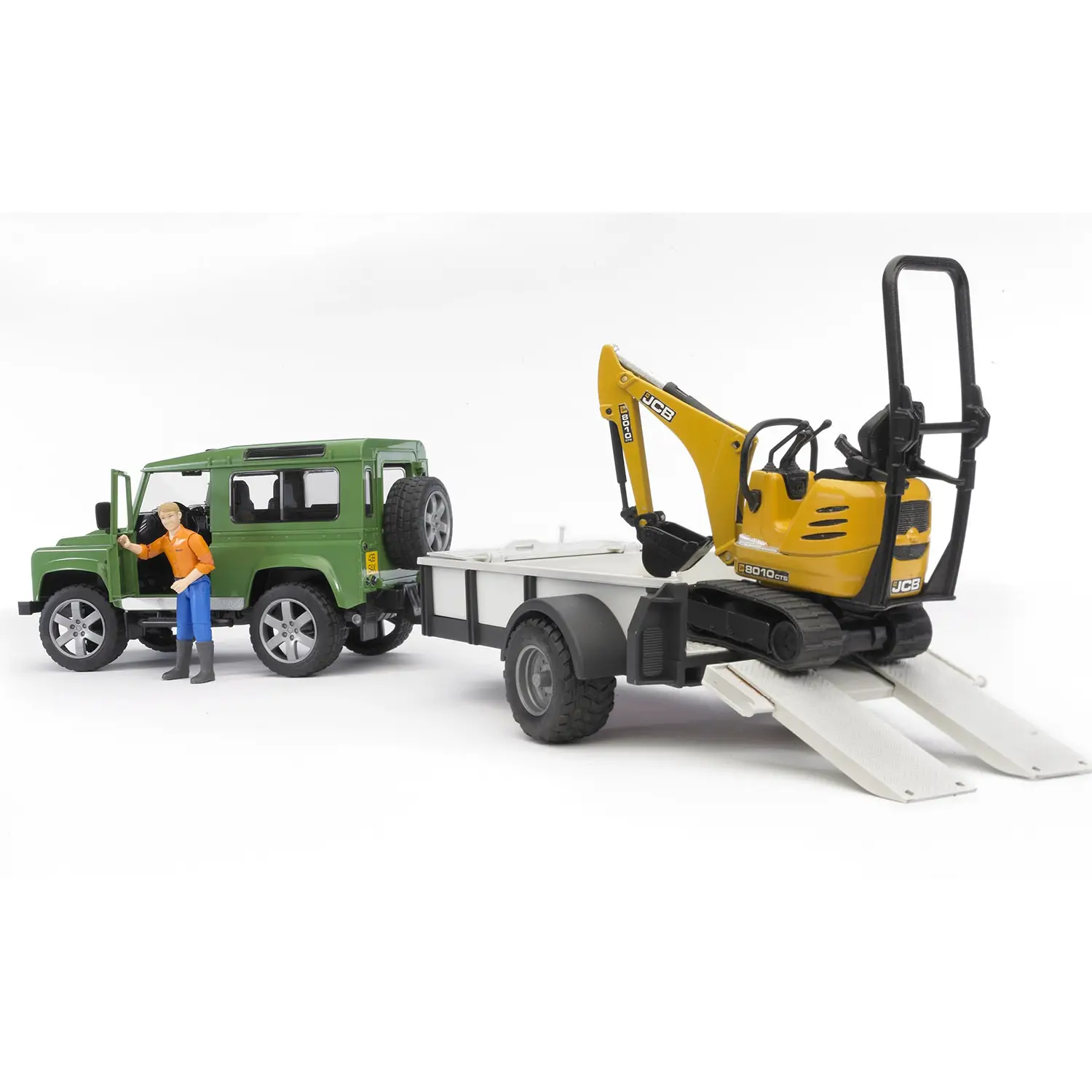 Bruder Land Rover Defender con Rimorchio ed Escavatore JCB - modellini