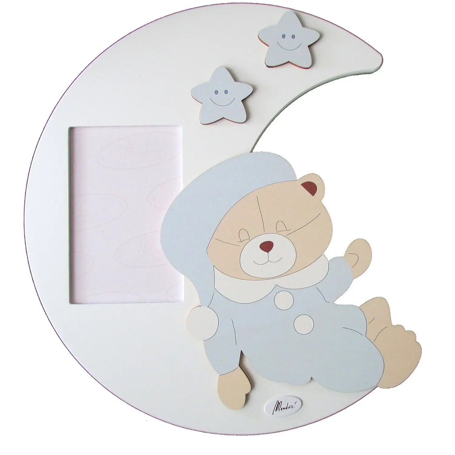 PORTA FOTO LUNA ORSO CELESTE IN LEGNO - complementi d'arredo