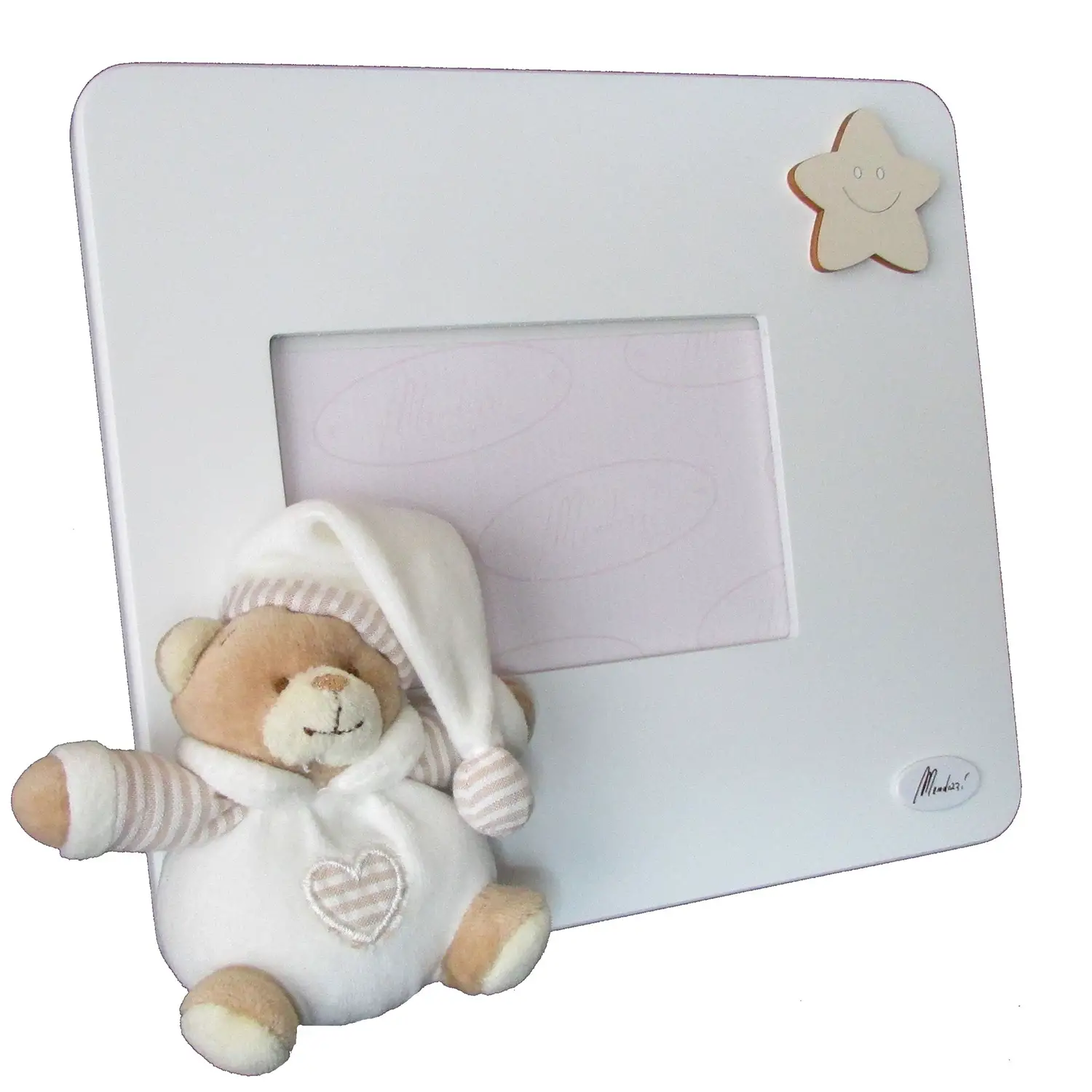 Portafoto Orizzontale con Orso in Stoffa Beige - complementi d'arredo