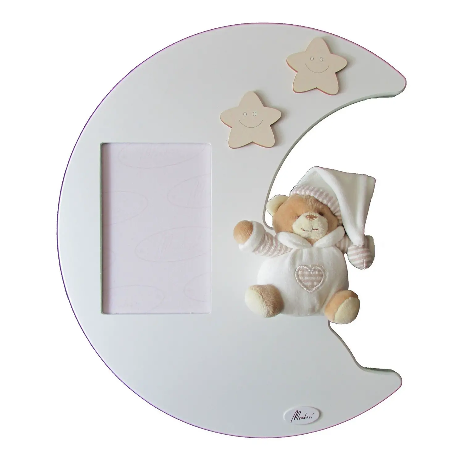 PORTA FOTO LUNA GRANDE CON ORSO BEIGE IN STOFFA - complementi d'arredo