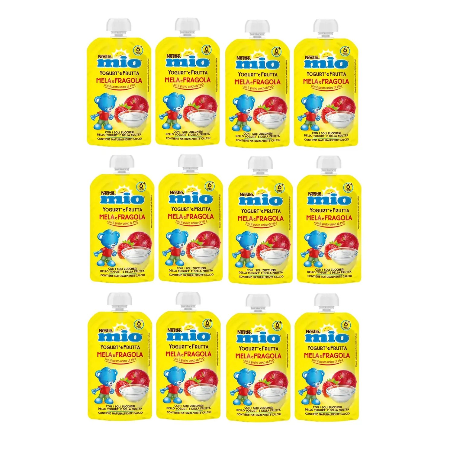 Pouch Yogurt Fragola Mela 90 Gr Mio - acqua bevande e succhi