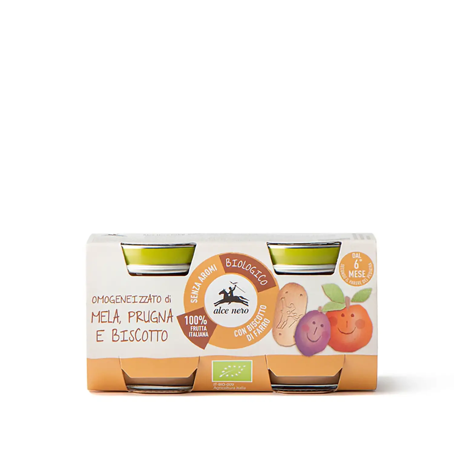 Omogeneizzato Frutta Alce Nero gr.80x2 Prugna,Mela e Biscotto - omogeneizzati