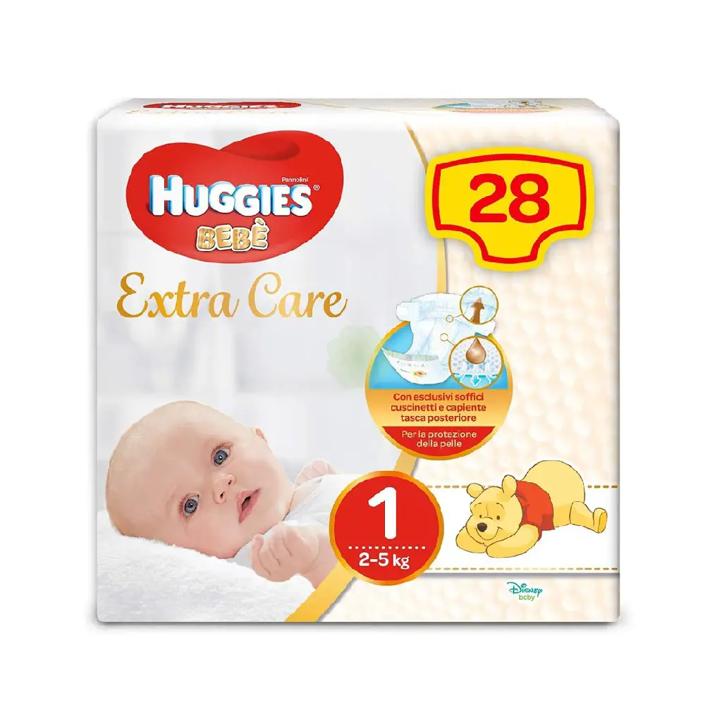 Pannolini Huggies Extra Care Bebè Base 1^ Misura 2-5 Kg 28 Pezzi - pannolini e salviettine