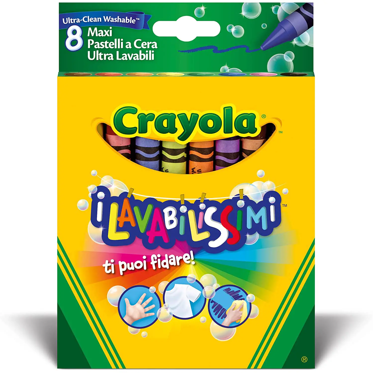 Pastelli Lavabilissimi a Cera – 8 Maxi Pezzi Ultra Clean - Pastelli a cera