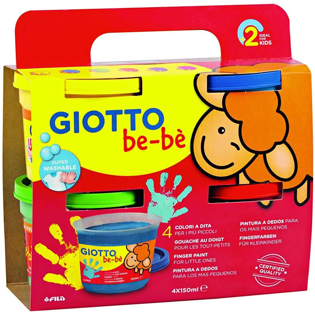 Super Colori a Dita 4 Pezzi Giotto Bebè - Set Sicuro e Lavabile per Bambini - Tempere
