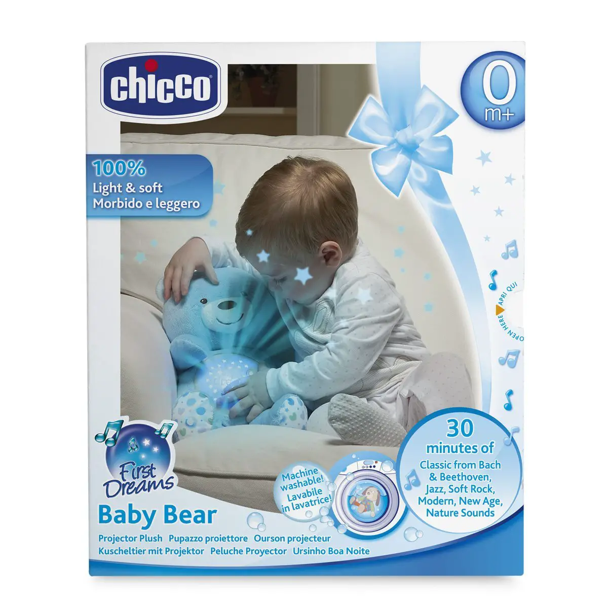 Chicco First Dreams Baby Bear Blu – Proiettore con Luce Notturna e Musica Rilassante - giochi da viaggio