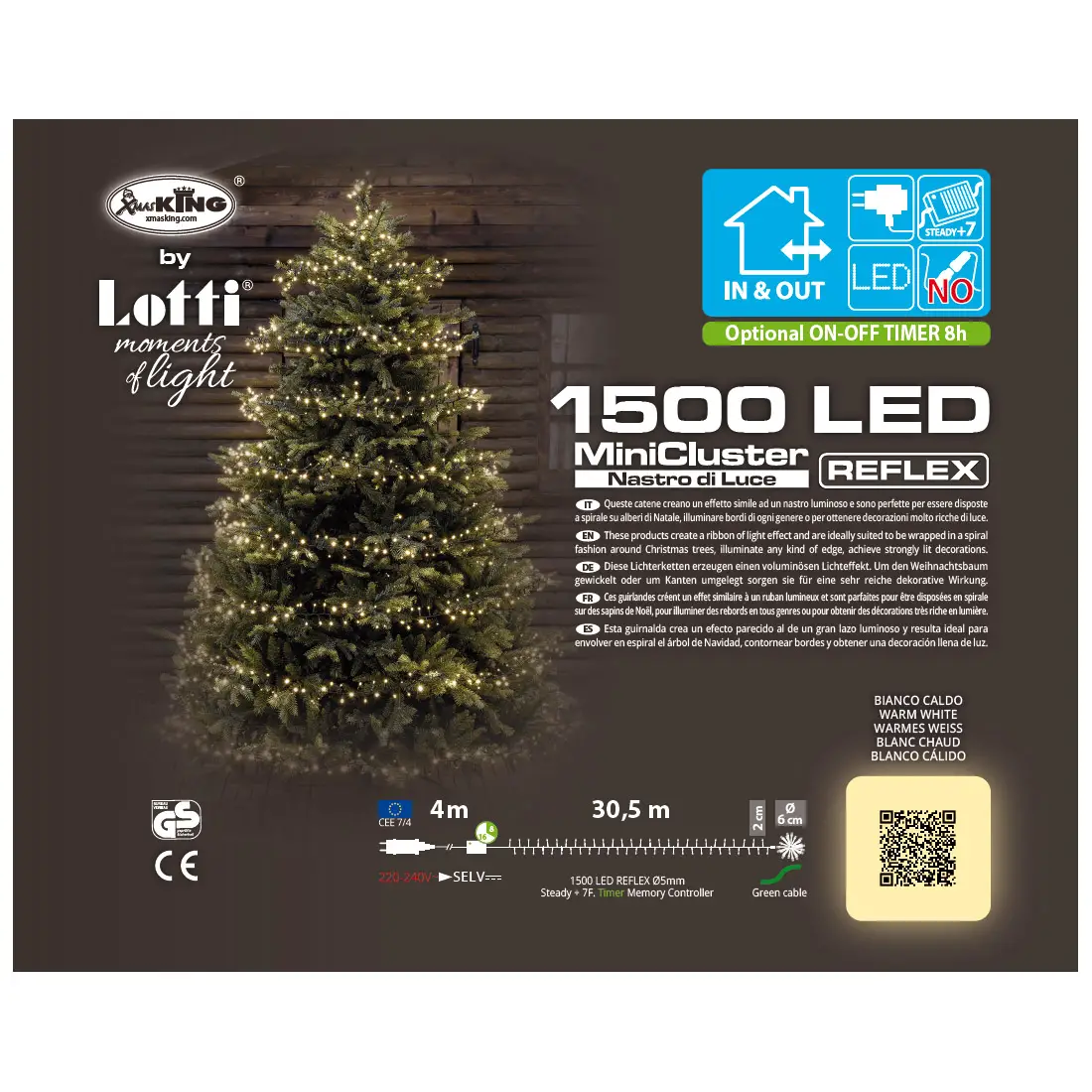 Luci di Natale Lotti - Catena 1500 Led Bianco Caldo - Filo Verde da 30,5 metri - luci