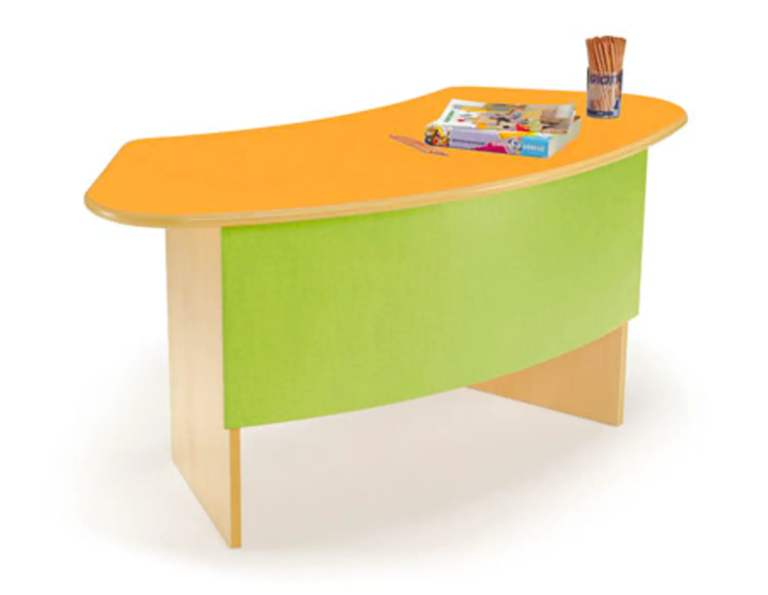 Cattedra Scuola Onda con Paratia Curva e Piano Arancio - Cattedre e tavoli lavoro