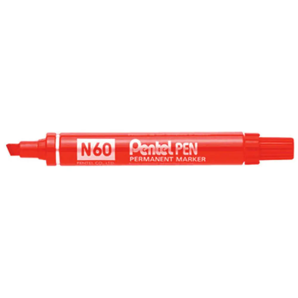 Marcatore Permanente con Punta Scalpello Pentel Marker N60 Rosso - Pennarelli