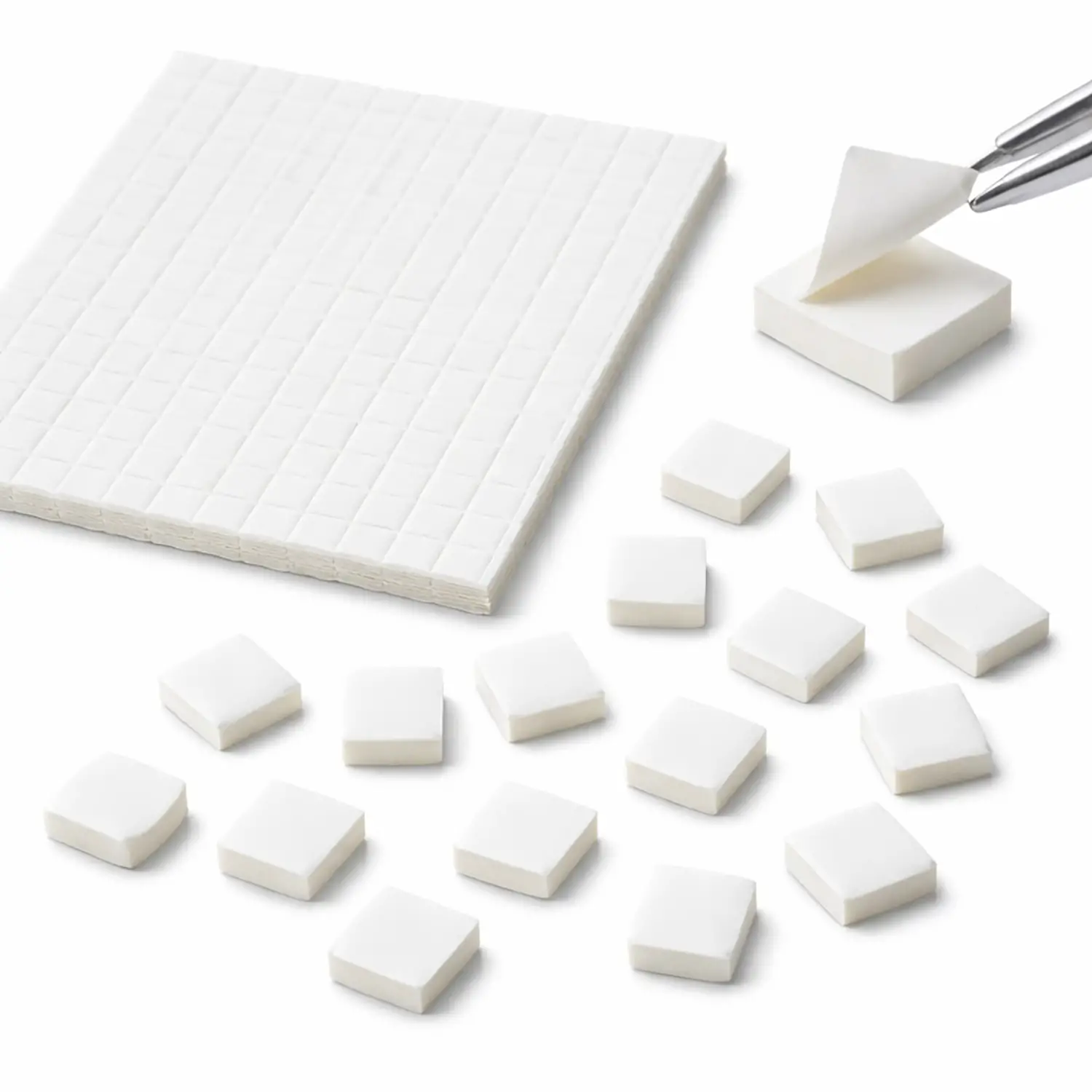 Tesserine Biadesive Spessorate da 5x5 mm, spessore 2 mm • 800 Pezzi - Nastri adesivi e colle