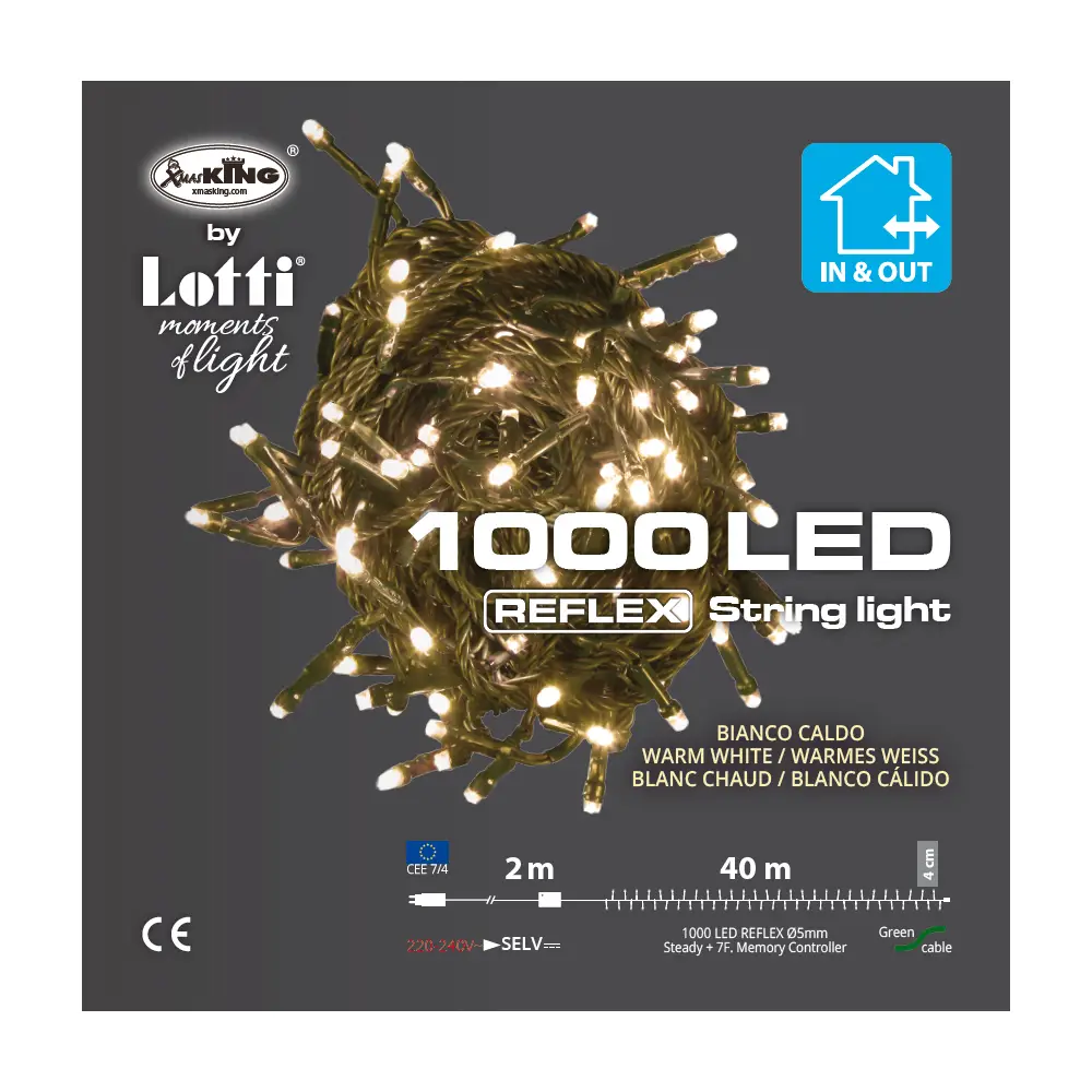 Luci di Natale Lotti - Catena 1000 Led Bianco Caldo - Filo Verde da 40 metri - luci
