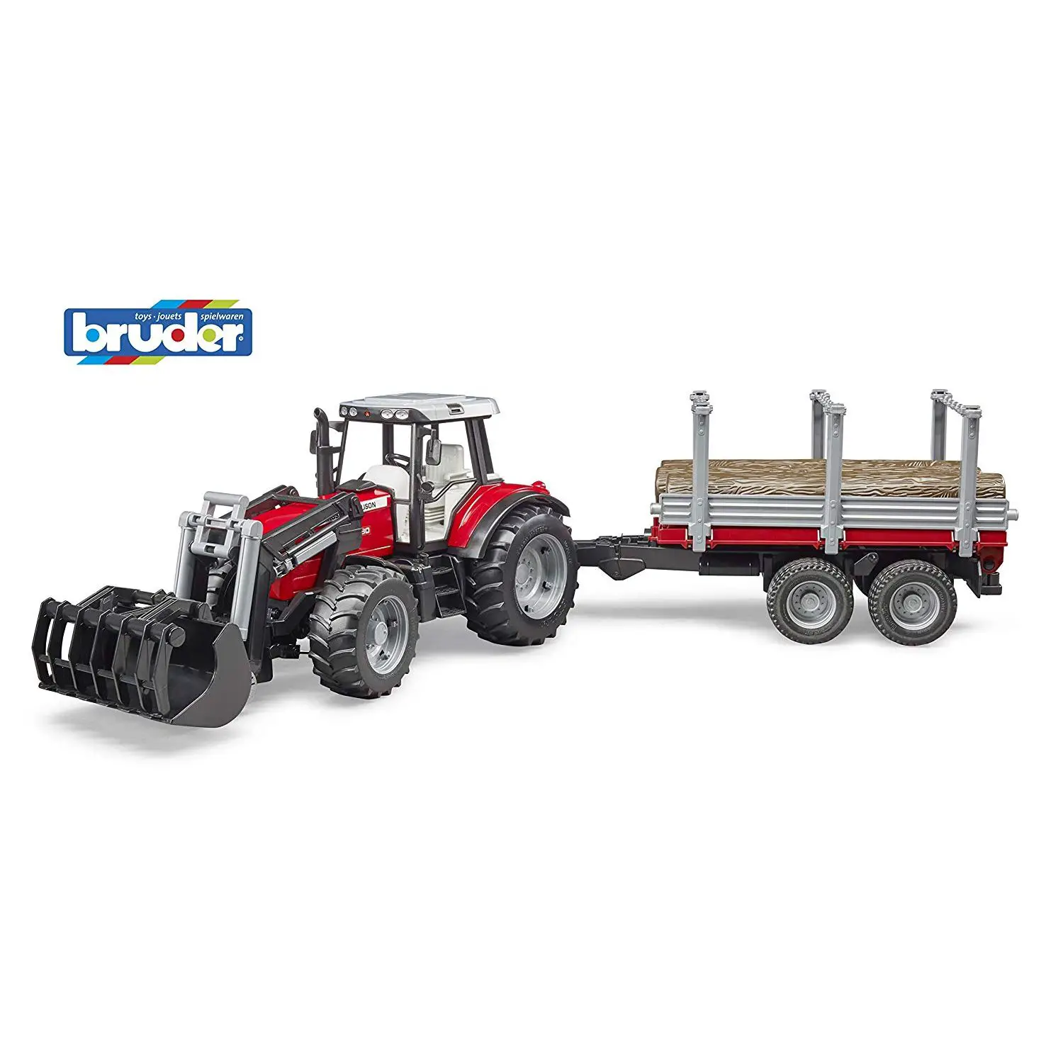 Bruder Trattore Massey Ferguson 7480 con Rimorchio Trasporto Tronchi - modellini