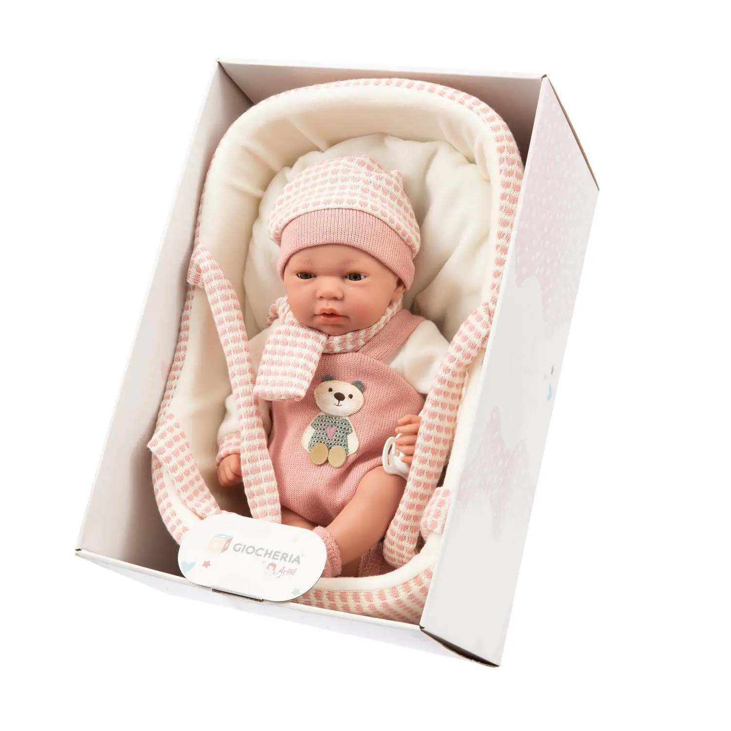 Arias Bebè in Culla con Abitino Rosa 40 cm – Bambolotto Realistico con Pianto - Bambole e accessori