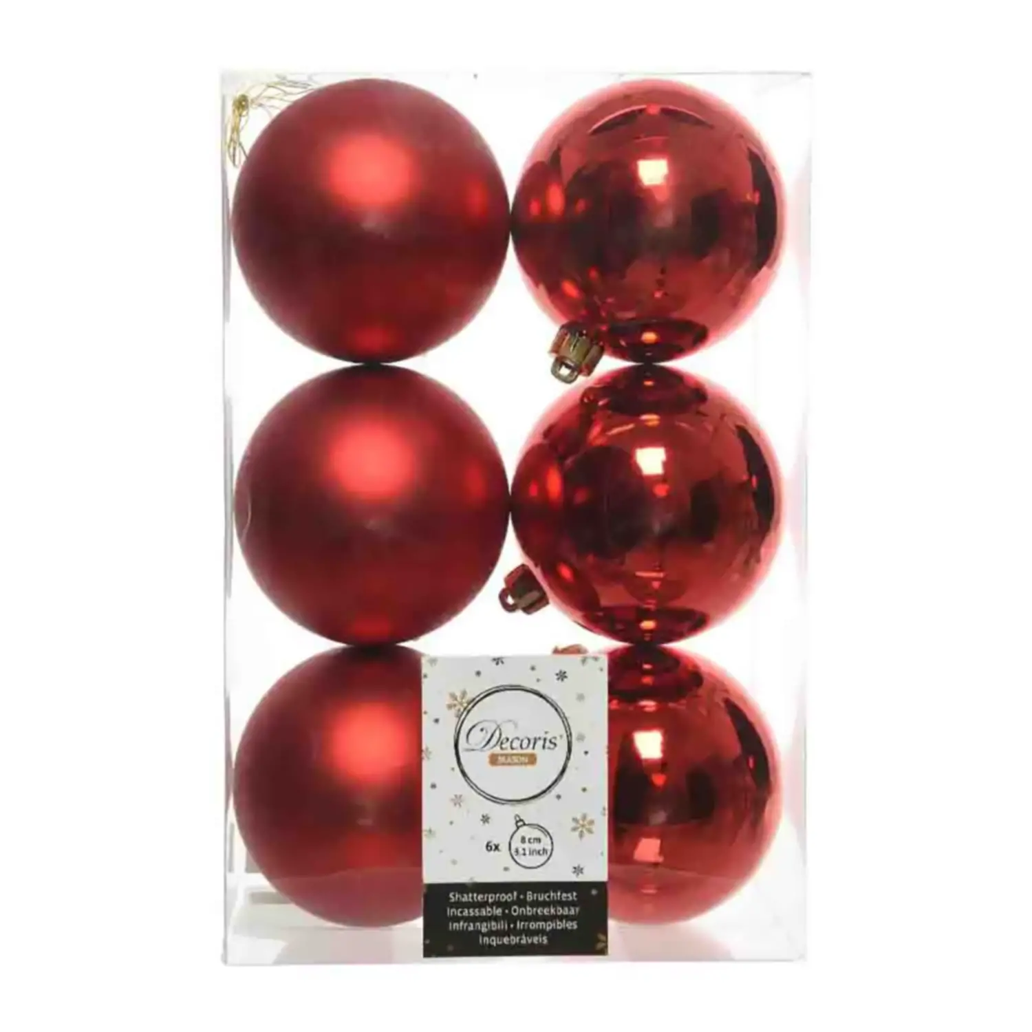 Set Box Natalizio 6 Sfere Diametro 8 cm Christmas Red - addobbi albero