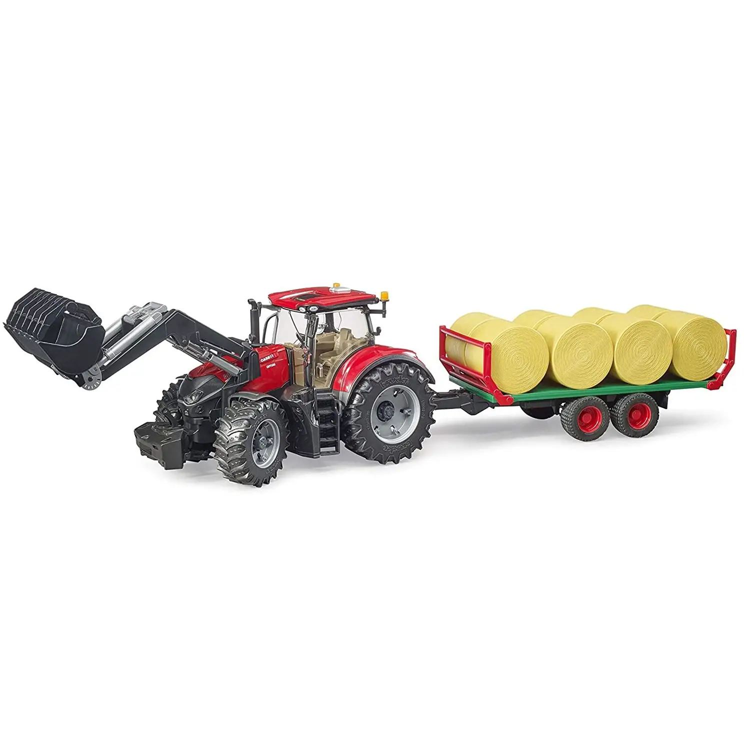 Trattore Case Ih Optum 300 Cvx Con Benna E Rimorchio Porta Balle Fieno •bruder 03198 - modellini
