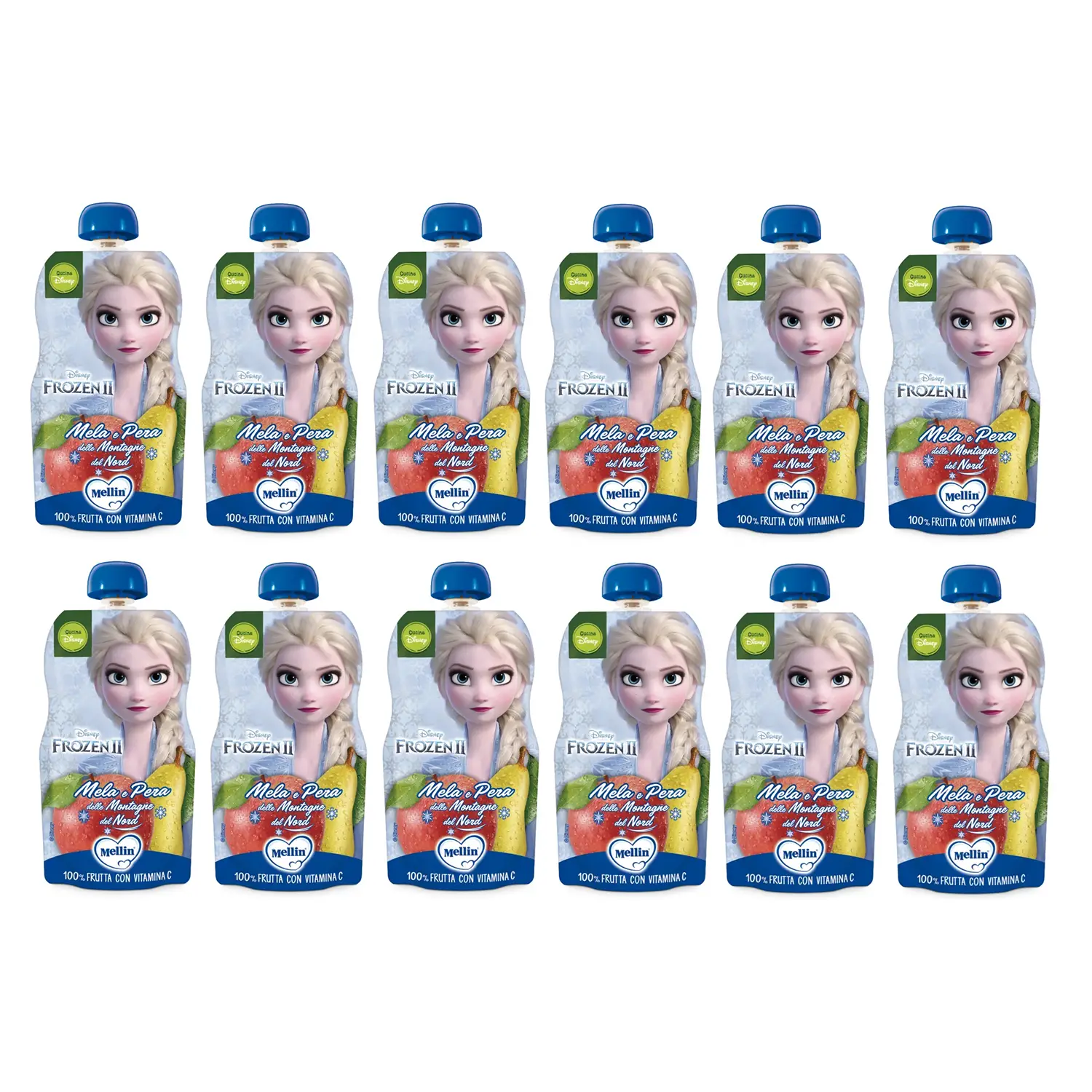 Mellin Succo di Frutta Pouch Disney Frozen Mela Pera 110 g – Merenda 100% Frutta - acqua bevande e succhi