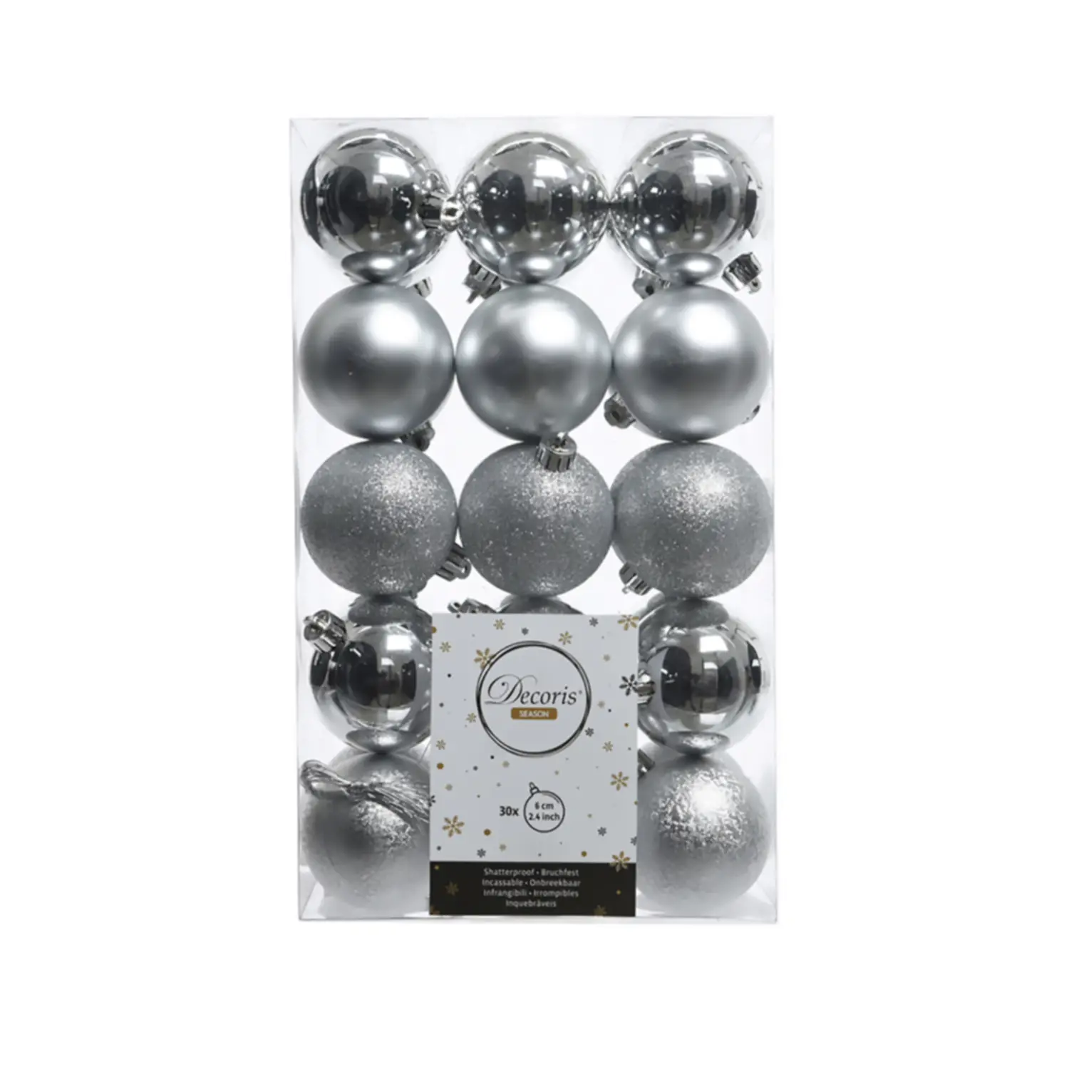 Box 30 Sfere Infrangibili per Albero di Natale 6 cm. Argento - addobbi albero