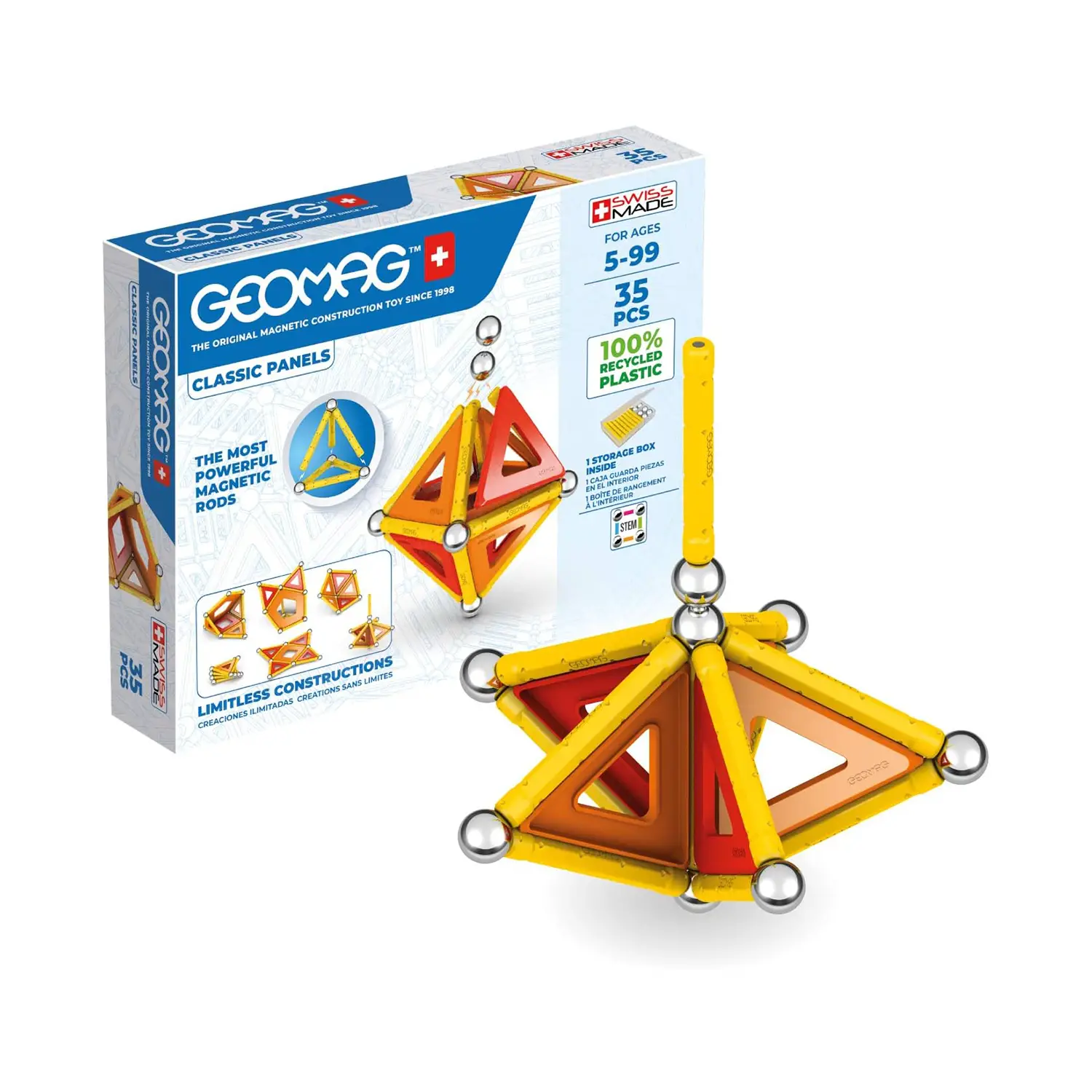Geomag Classic Panels Green Line 35 Pezzi – Gioco Magnetico Educativo STEM - Costruzioni tecniche