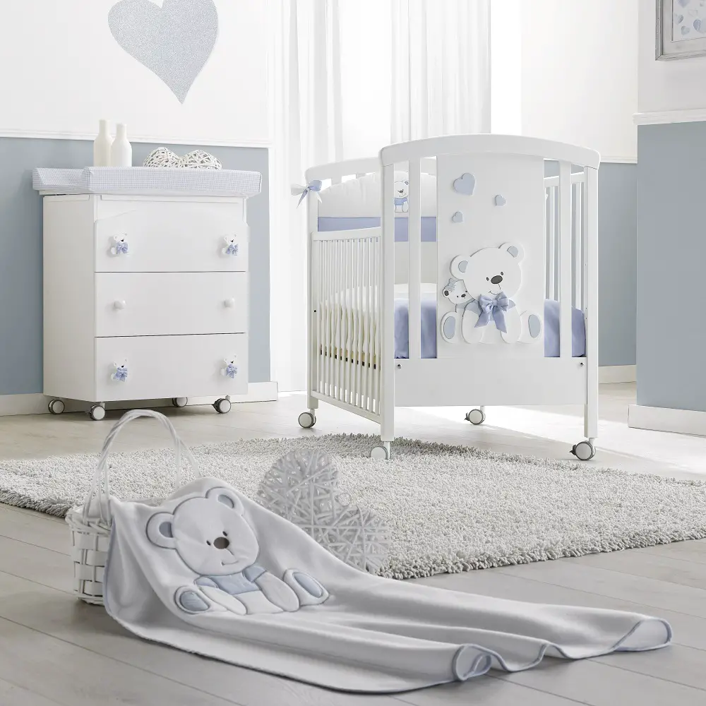 Lettino Tato Erbesi Bianco Celeste – Lettino Neonato con Cassettone e Spondine Mobili - collezioni