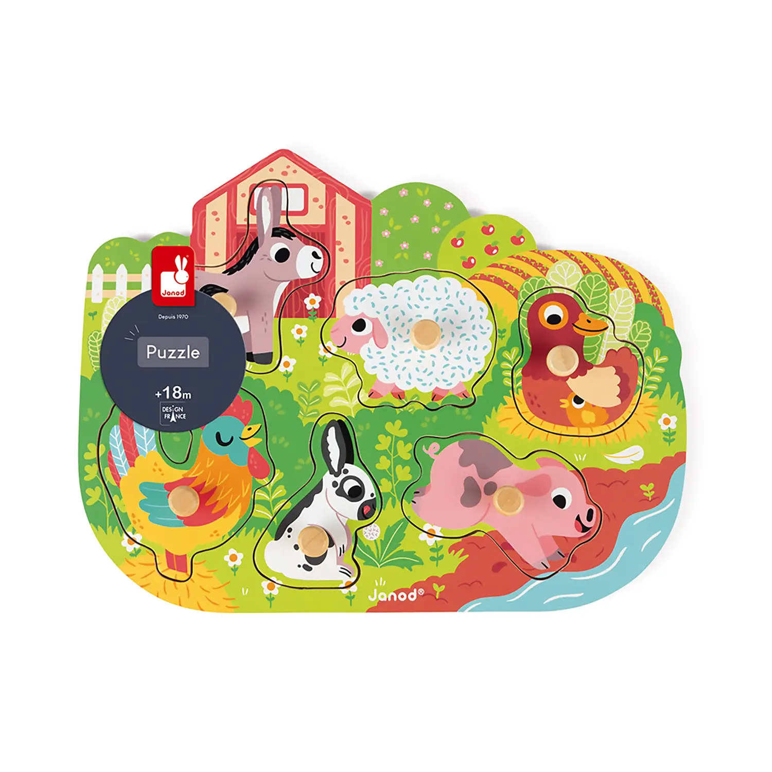 Puzzle Happy Fattoria Janod – Gioco Educativo in Legno per Bambini - Incastri e puzzle in legno