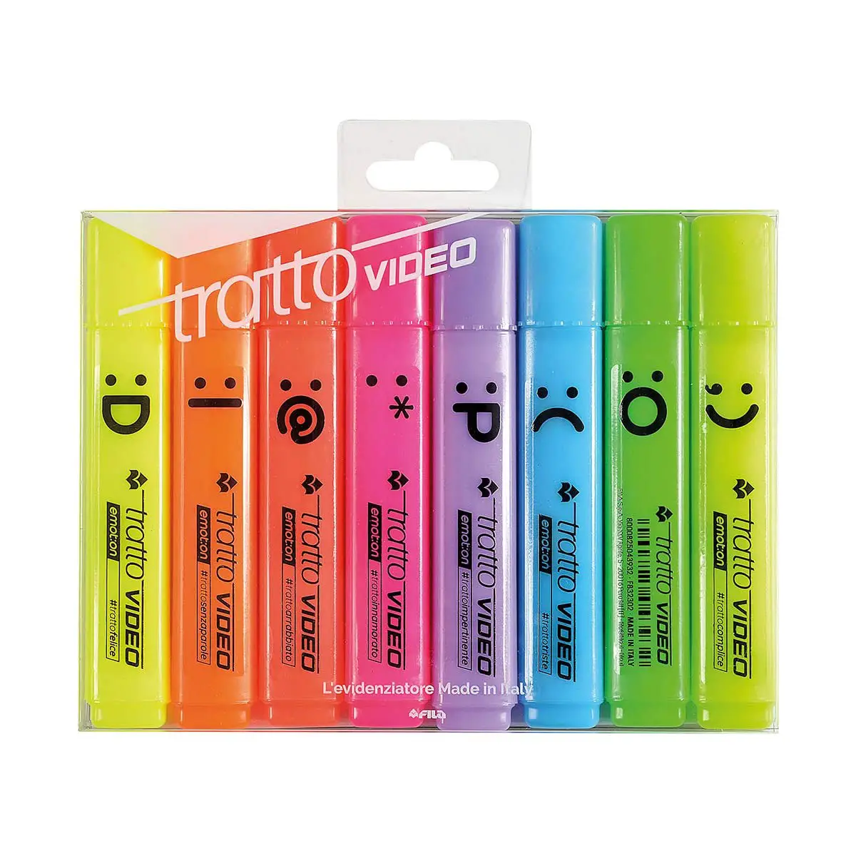 Tratto Video Emotion 8 Evidenziatori - Colori Fluorescenti - penne pennarelli ufficio