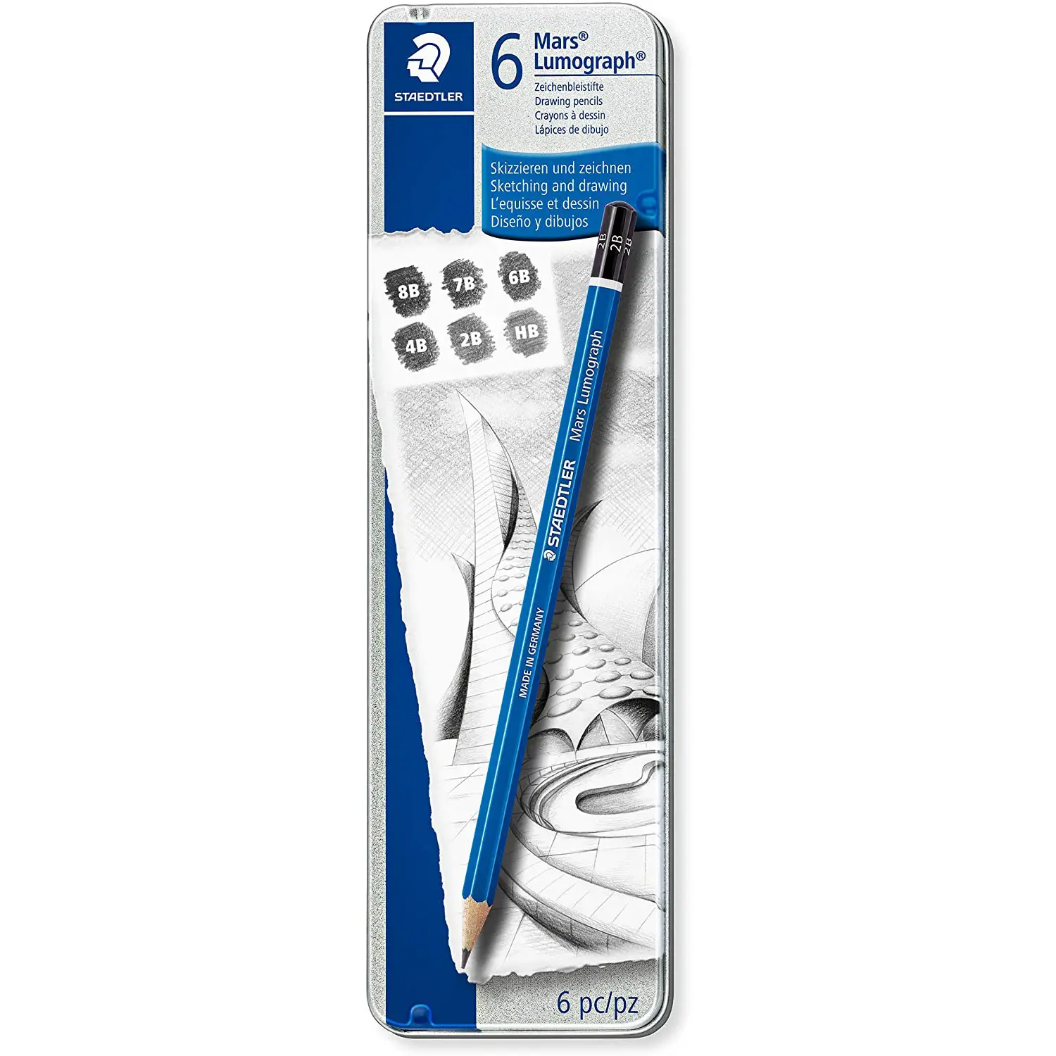 Set 6 Matite STAEDTLER Mars Lumograph 100 – Gradazioni Morbide - Matite Temperini Gomme