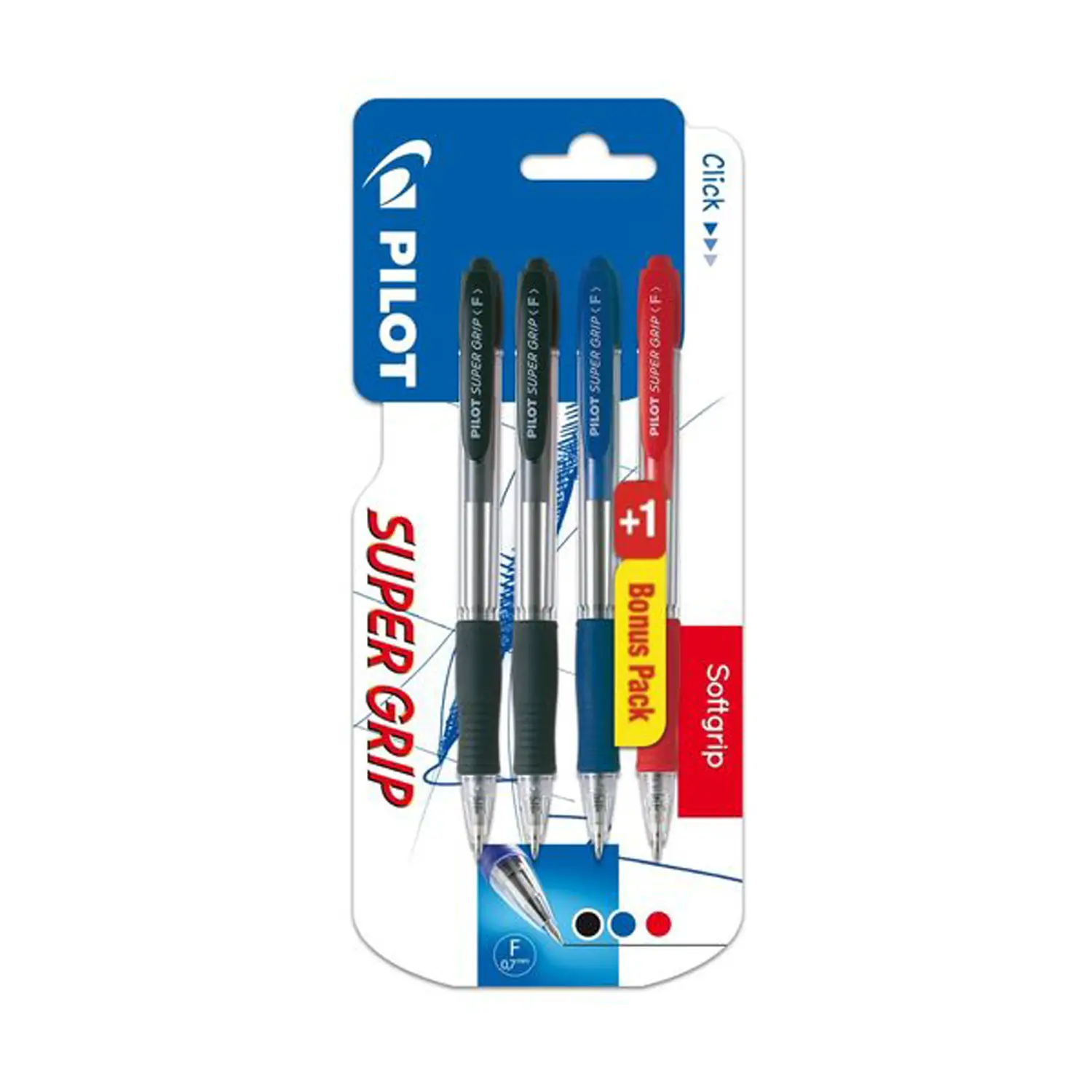 Penne Supergrip Pilot 0.7 Blister 3+1 Nero/rosso/blu - penne pennarelli ufficio